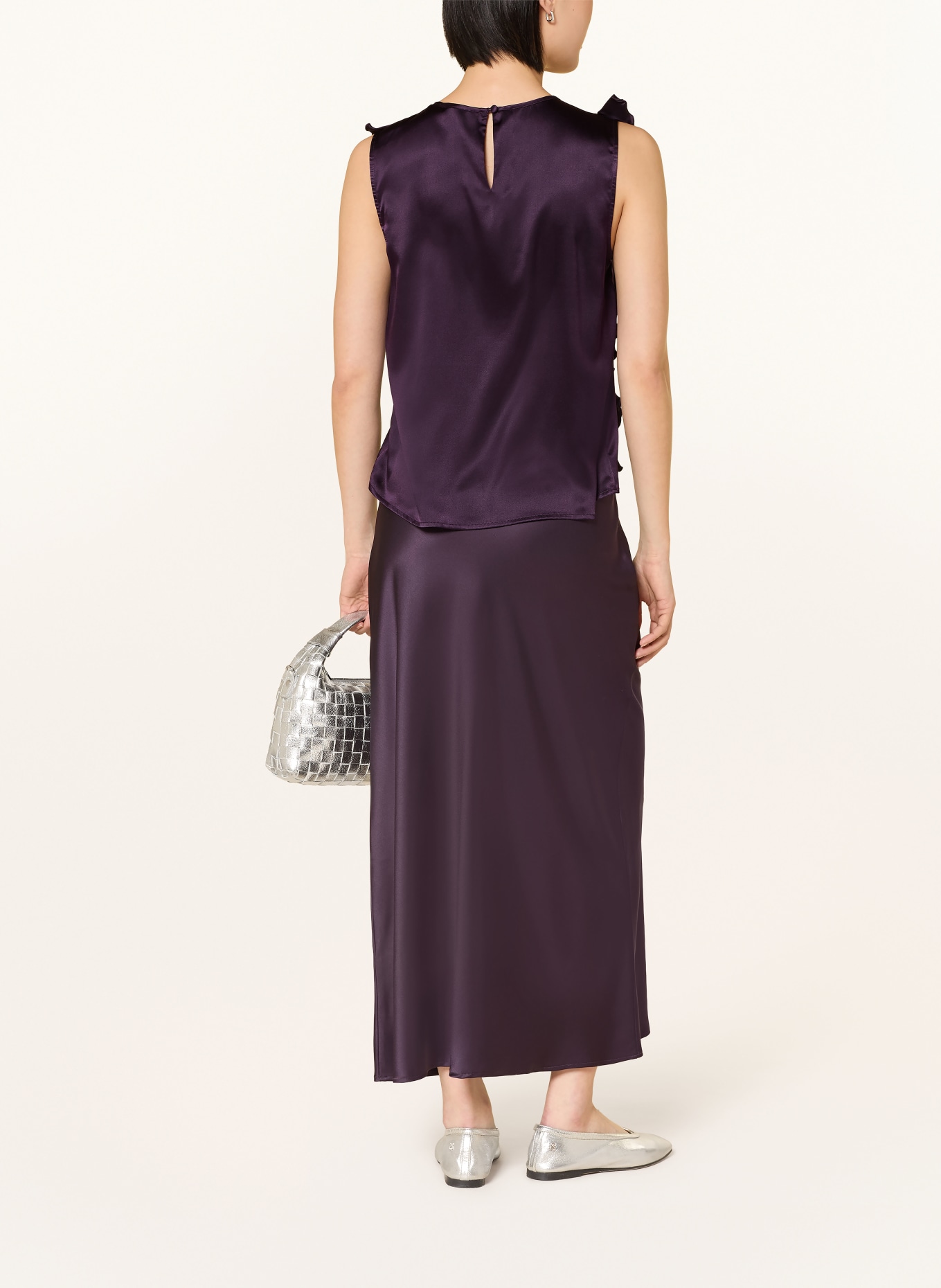 darling harbour Top en soie à volants: BLUEBERRY