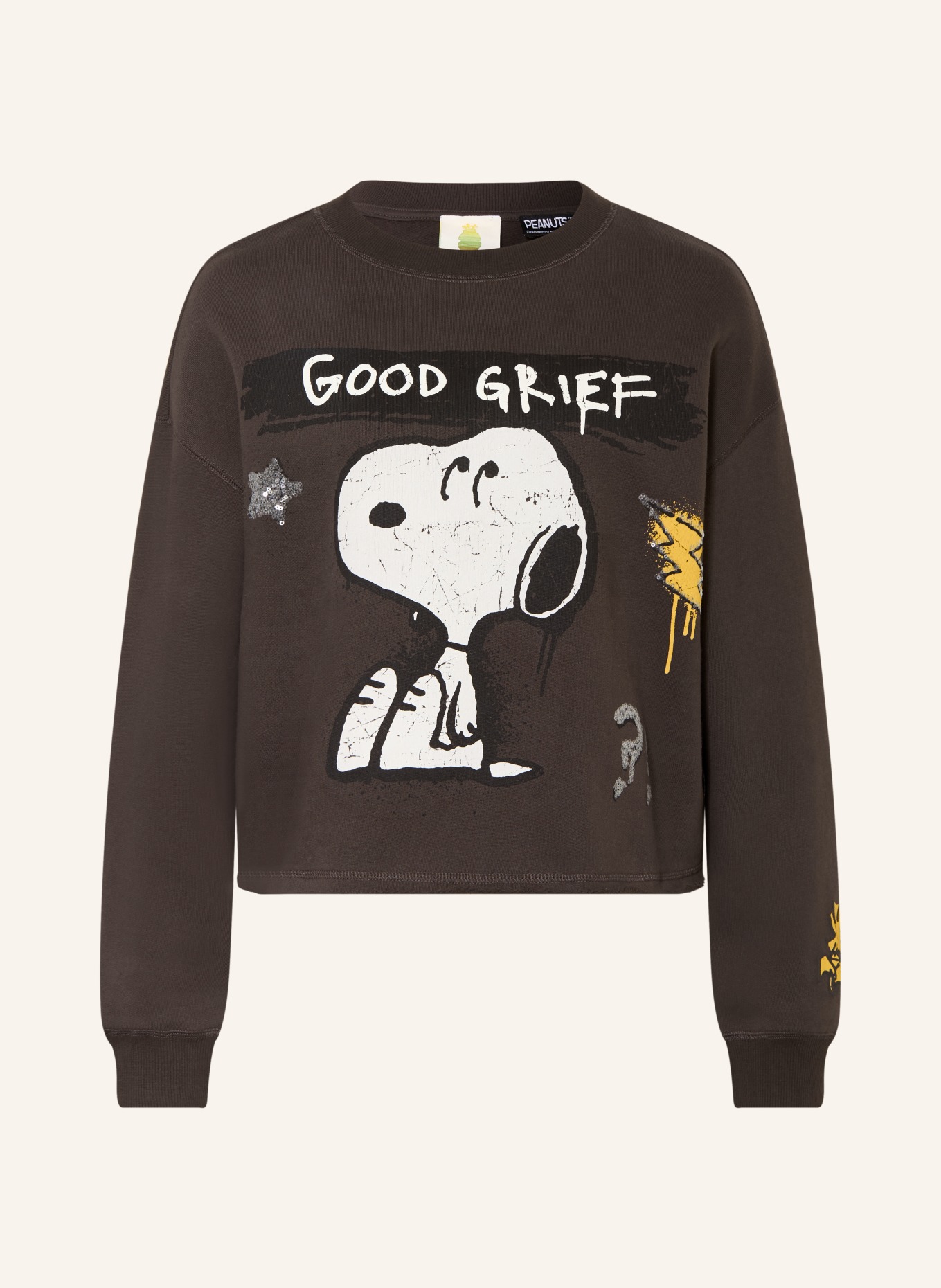 FrogBox Sweatshirt with sequins: DARK BROWN / WHITE