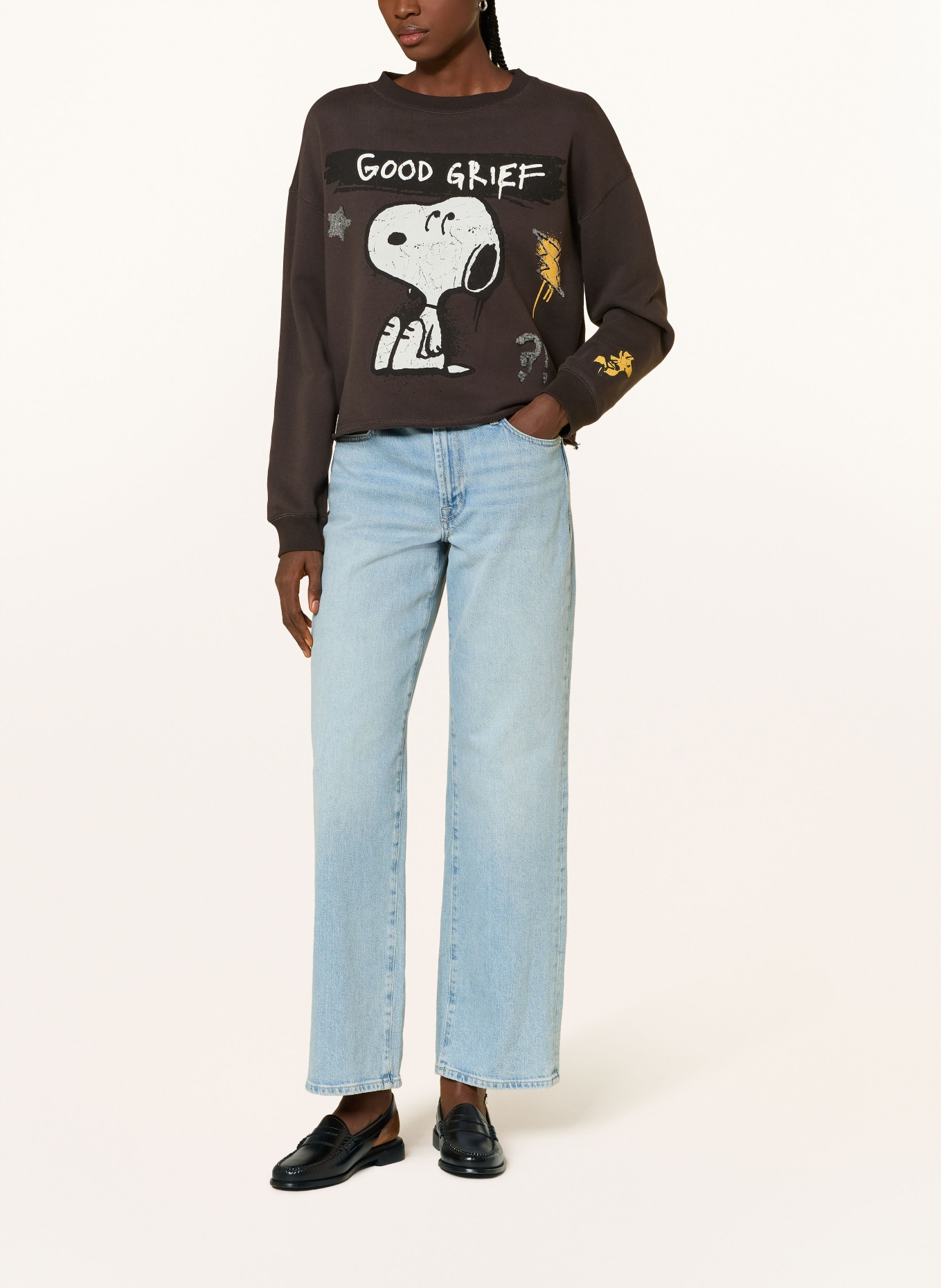 FrogBox Sweatshirt with sequins: DARK BROWN / WHITE