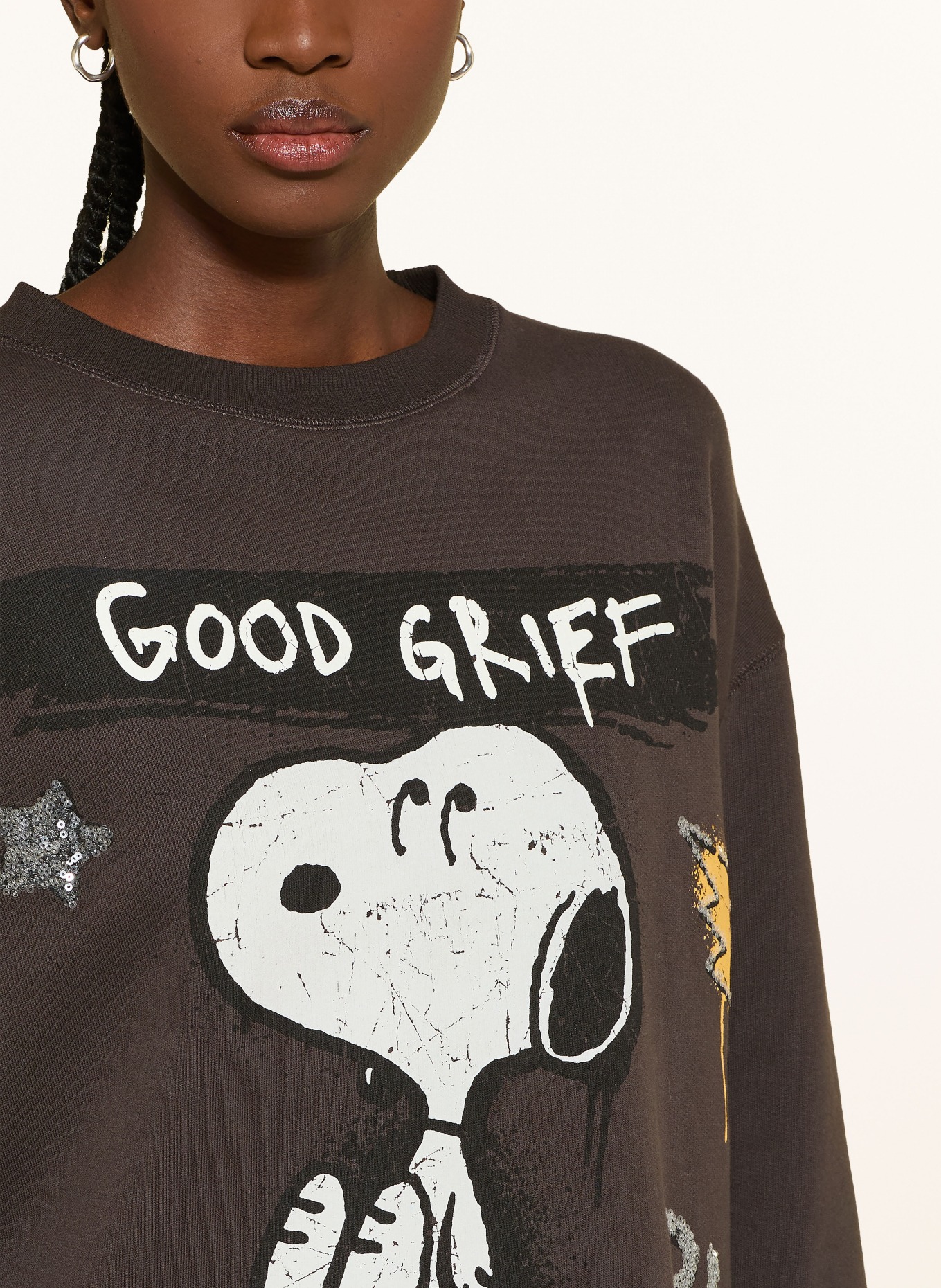 FrogBox Sweatshirt with sequins: DARK BROWN / WHITE