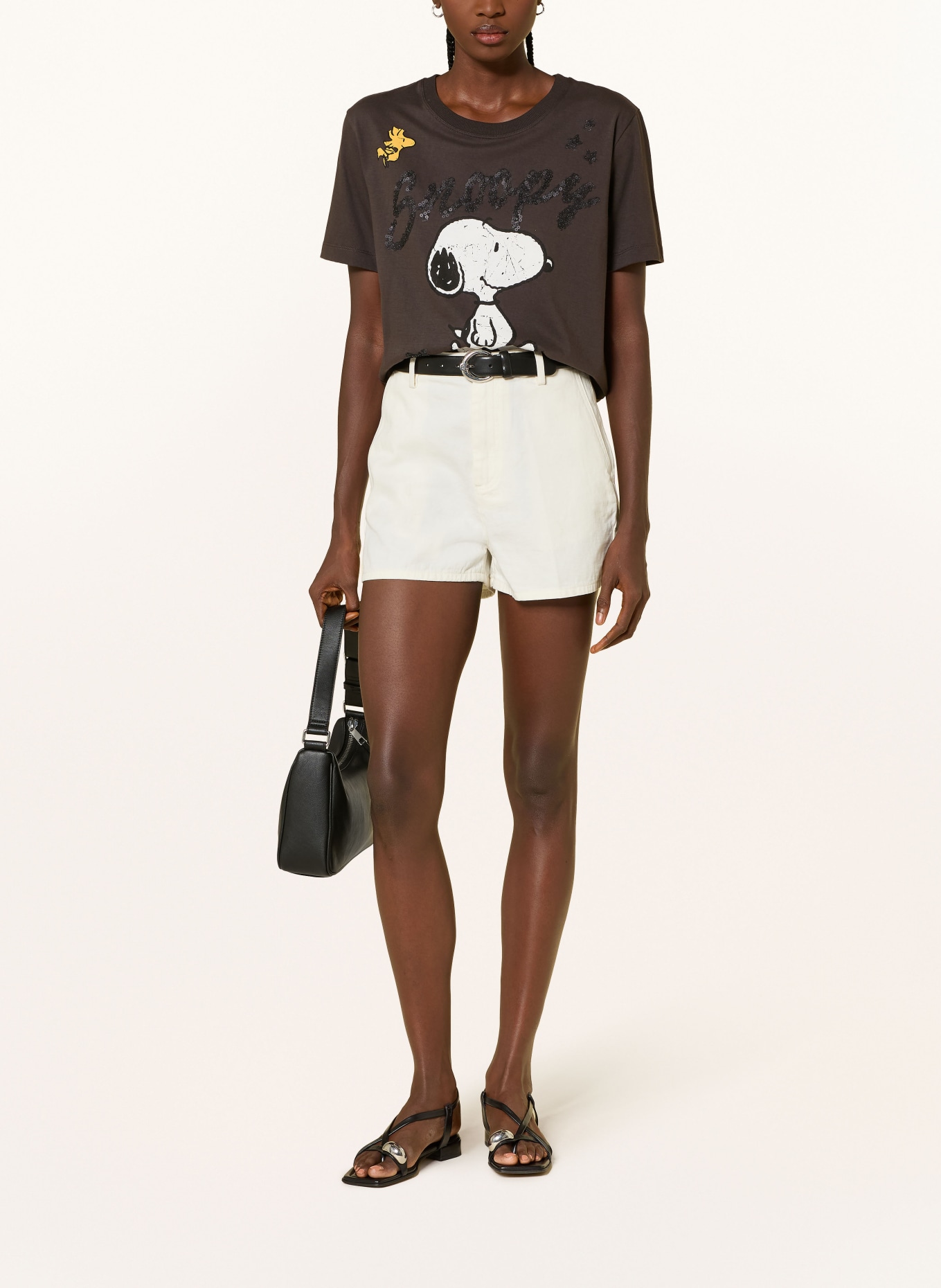 FrogBox T-shirt à paillettes: MARRON FONCÉ / BLANC / NOIR