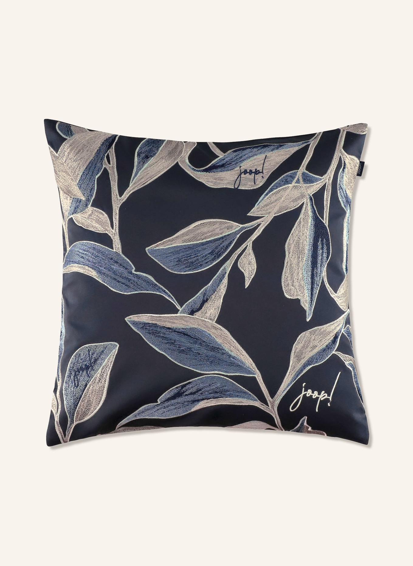 JOOP! Housse de coussin décorative FLORA: BLEU FONCÉ / GRIS