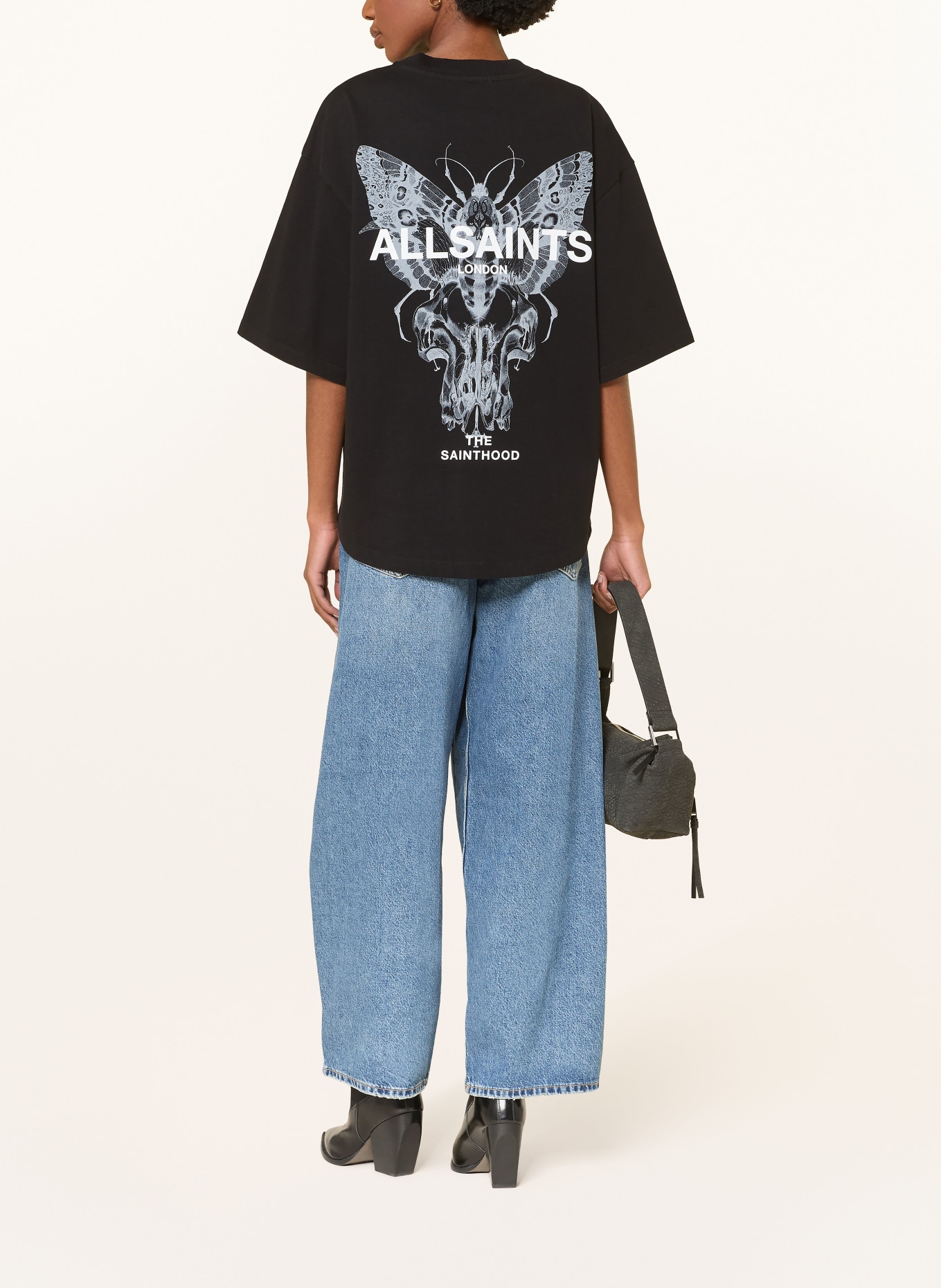 ALLSAINTS Koszulka oversize HALIS AMELIE: CZARNY / SZARY / BIAŁY