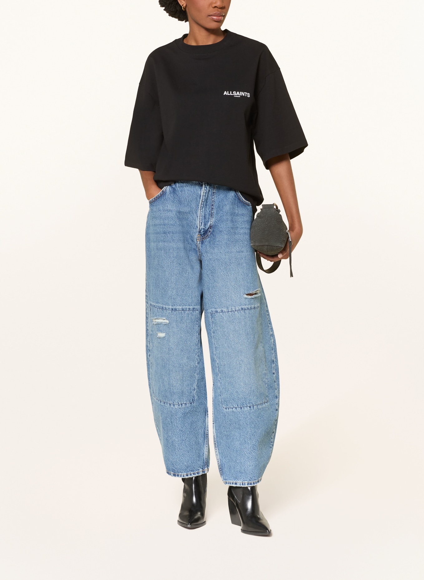 ALLSAINTS Koszulka oversize HALIS AMELIE: CZARNY / SZARY / BIAŁY