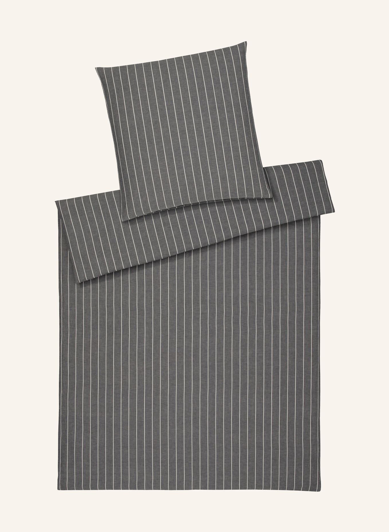 elegante Linge de lit HUMBLE avec lin: GRIS FONCÉ / BLANC