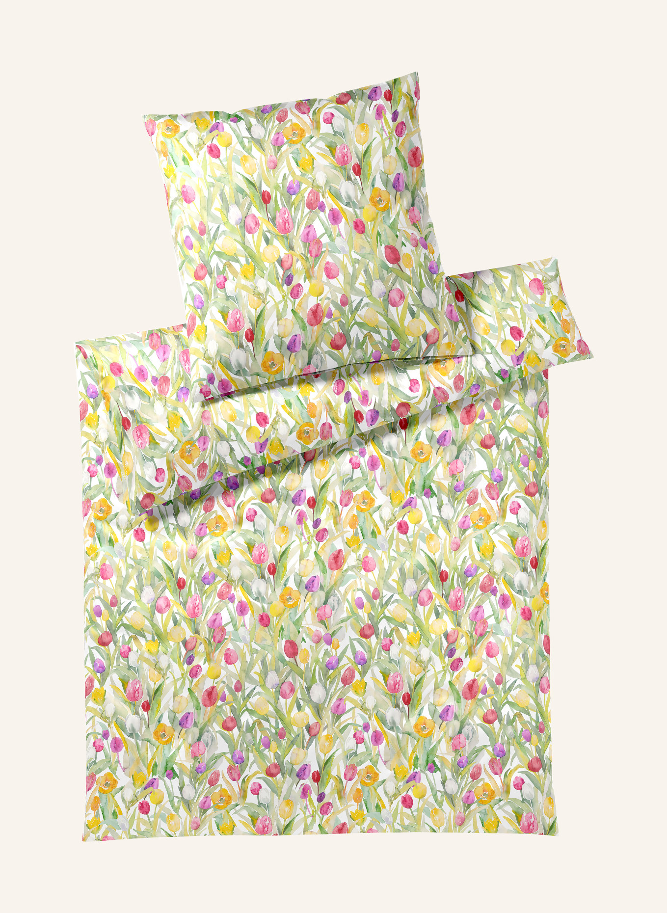 elegante Linge de lit TULPEN: CRÈME / ROSE FUCHSIA / VERT CLAIR