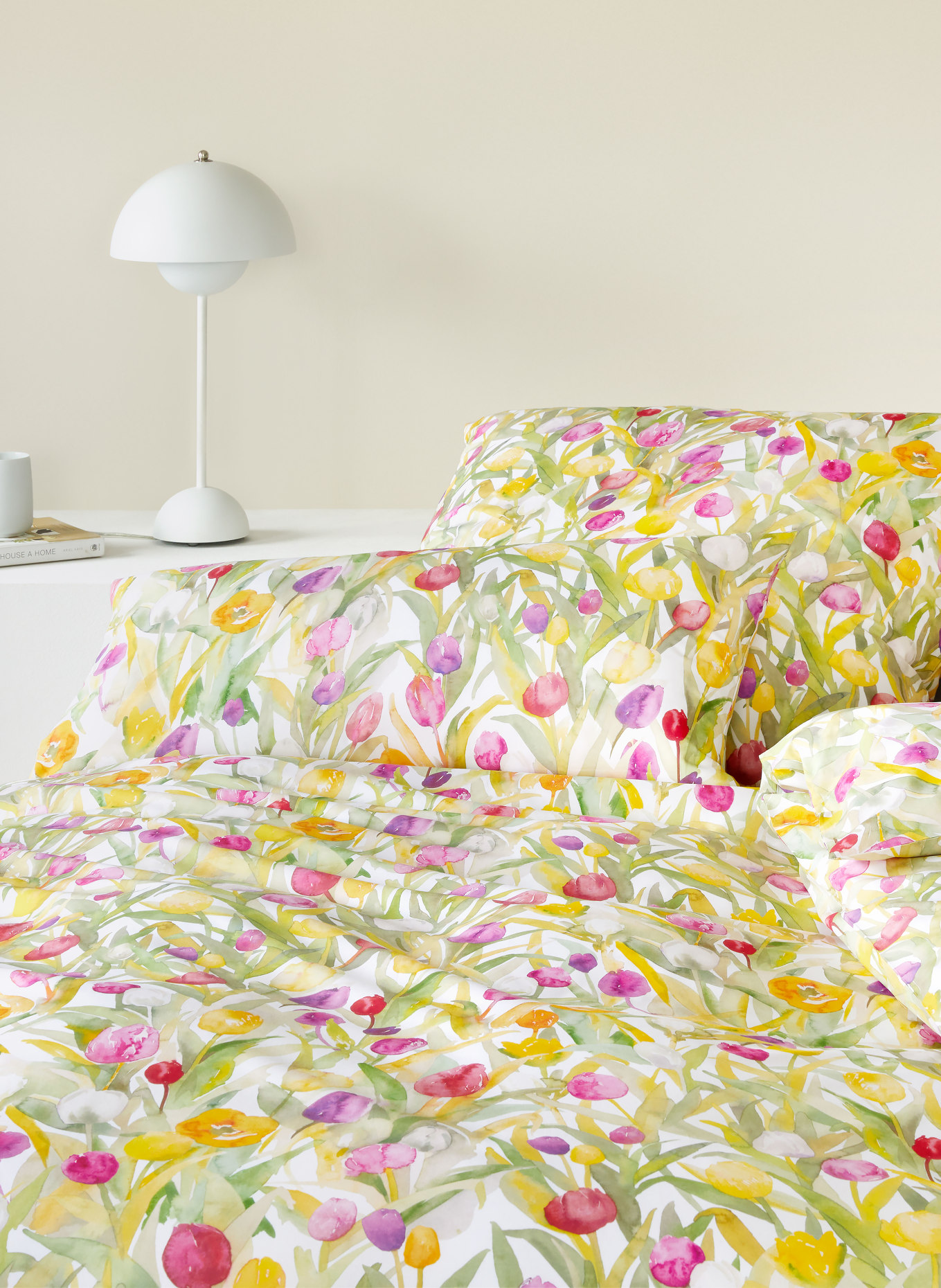 elegante Linge de lit TULPEN: CRÈME / ROSE FUCHSIA / VERT CLAIR