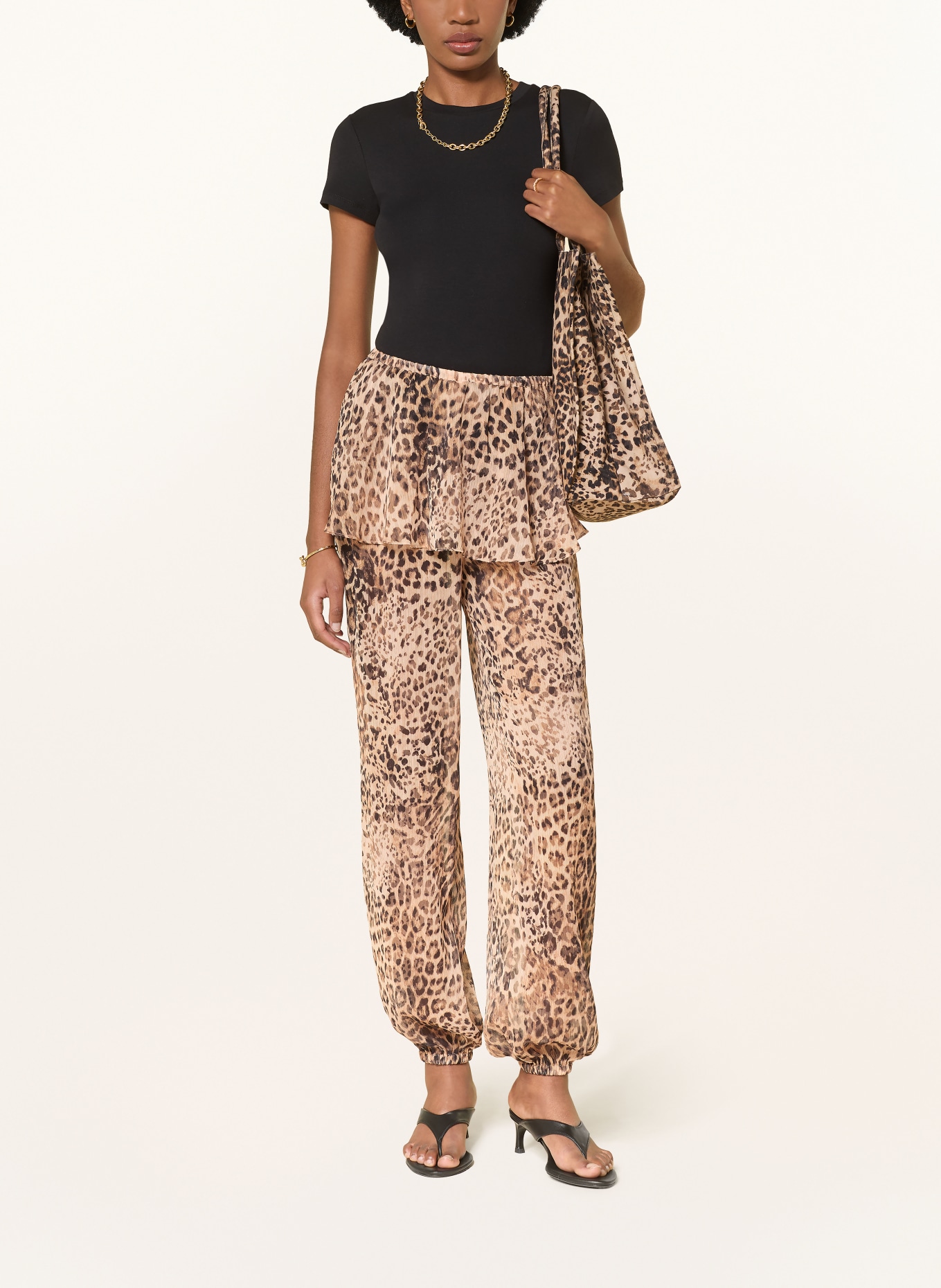 MRS & HUGS Kalhoty s volánky: BÉŽOVÁ / TMAVĚ HNĚDÁ