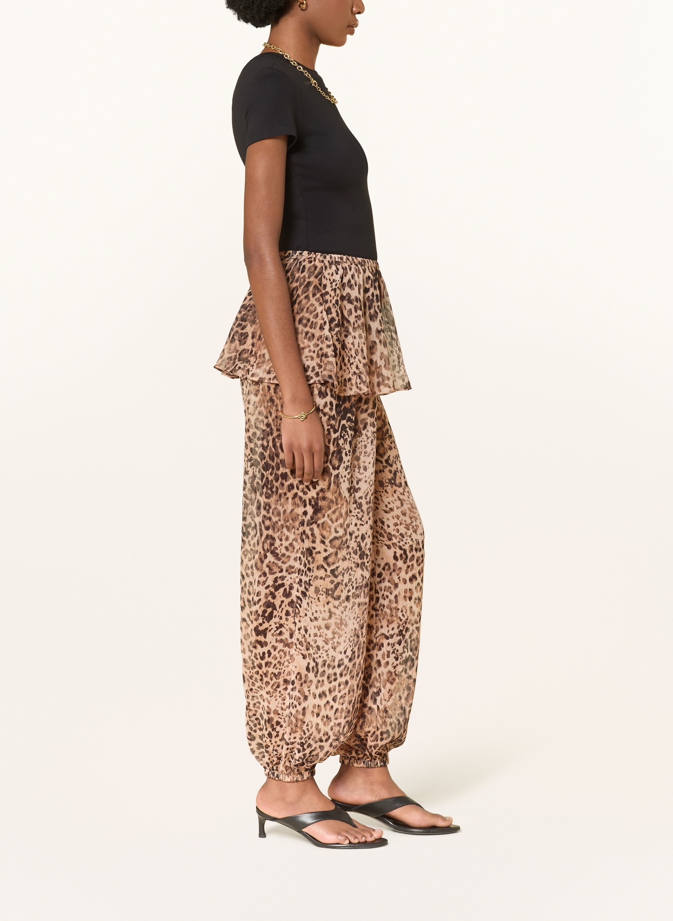 MRS & HUGS Kalhoty s volánky: BÉŽOVÁ / TMAVĚ HNĚDÁ