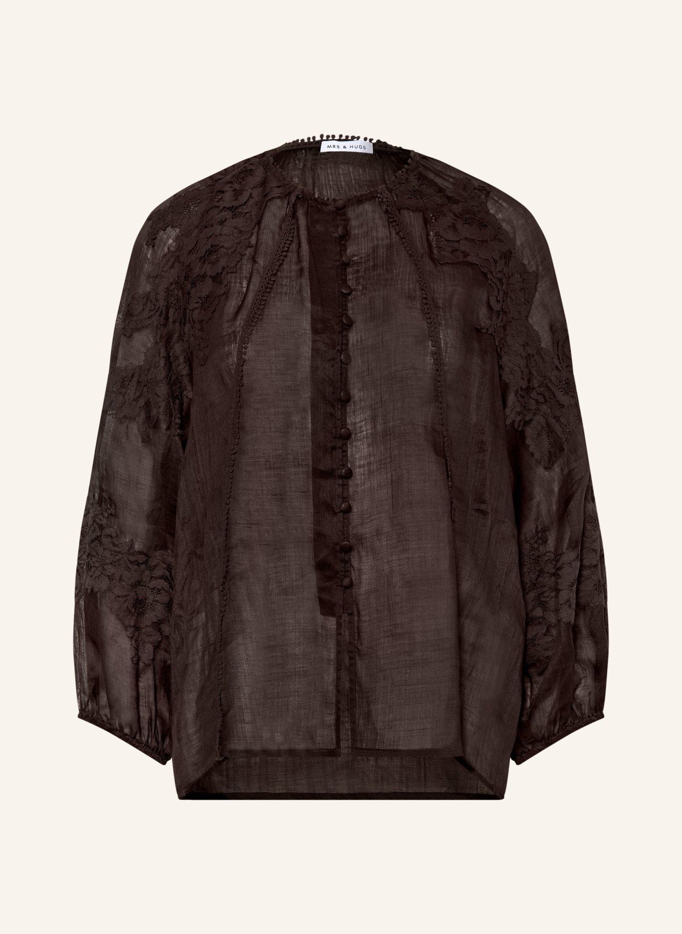 MRS & HUGS Blouse with lace: DARK BROWN