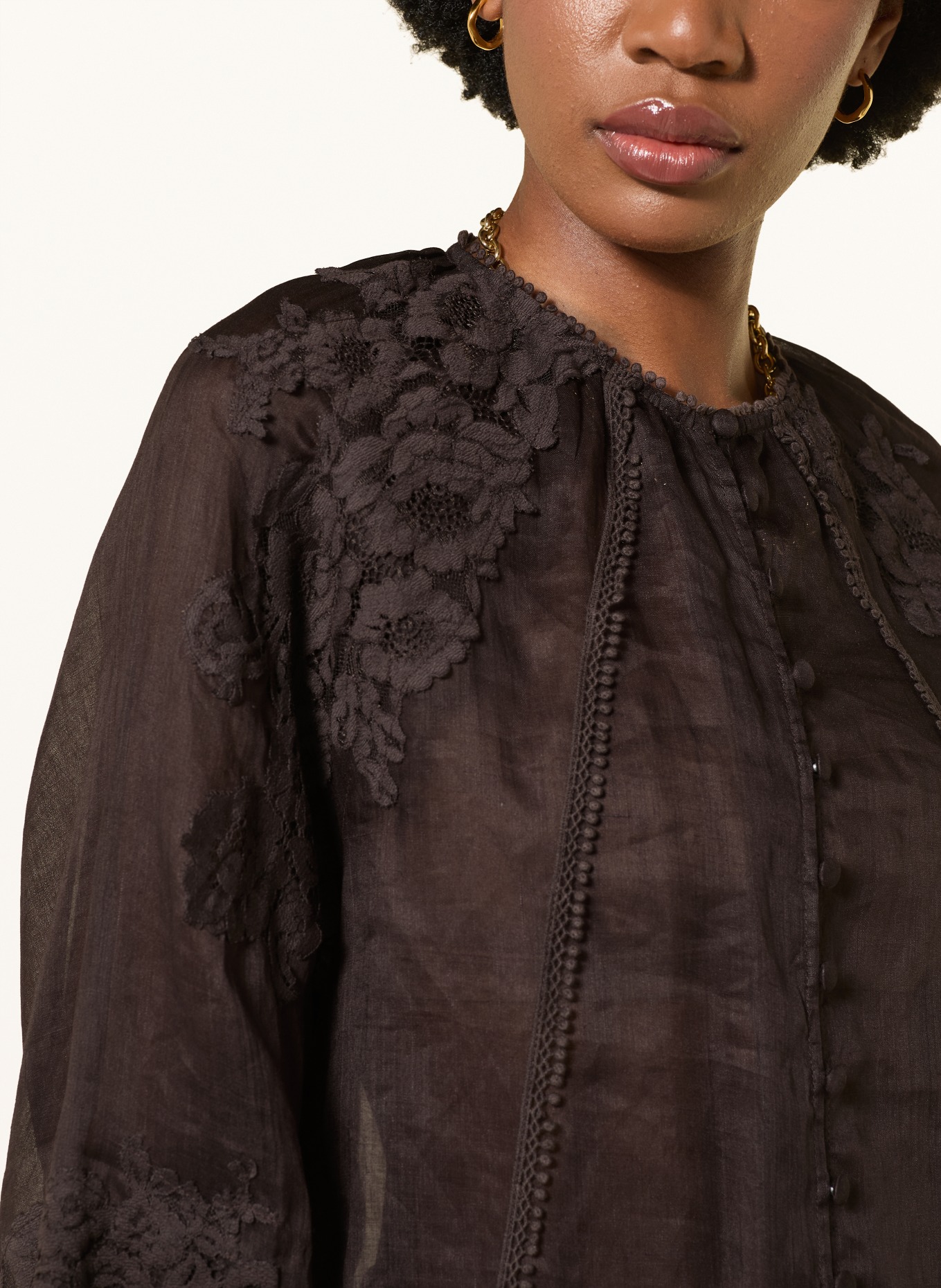 MRS & HUGS Blouse with lace: DARK BROWN