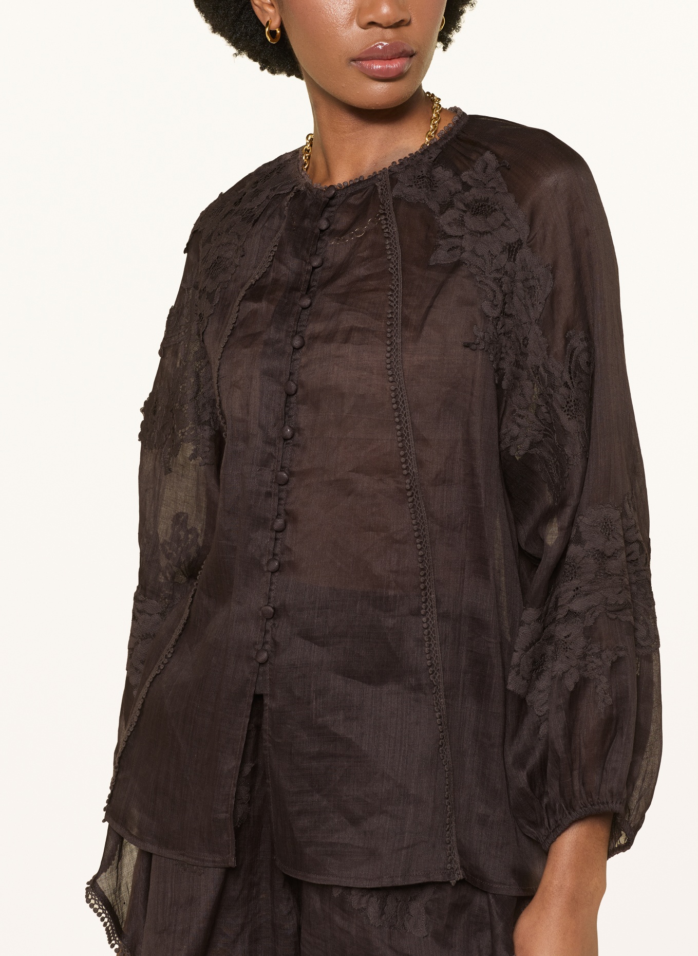 MRS & HUGS Blouse with lace: DARK BROWN