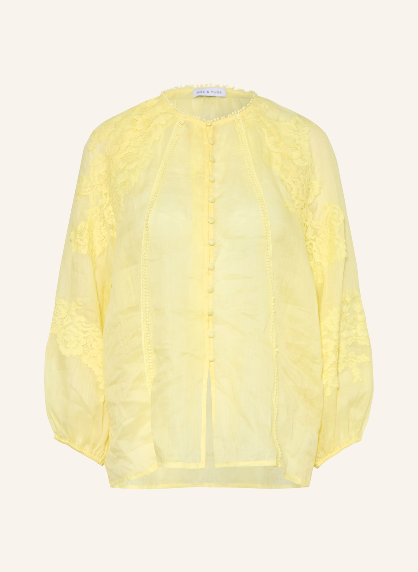 MRS & HUGS Blouse with lace: LIGHT YELLOW