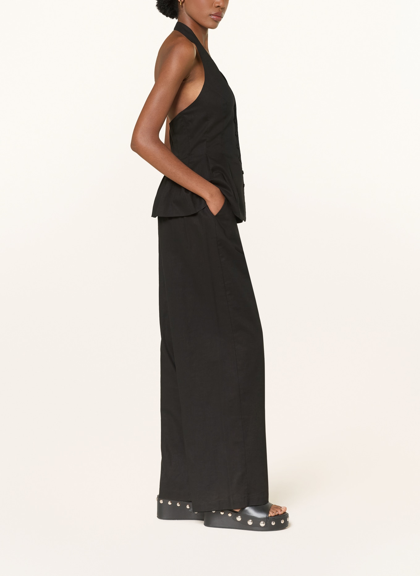 MRS & HUGS Linen trousers: BLACK