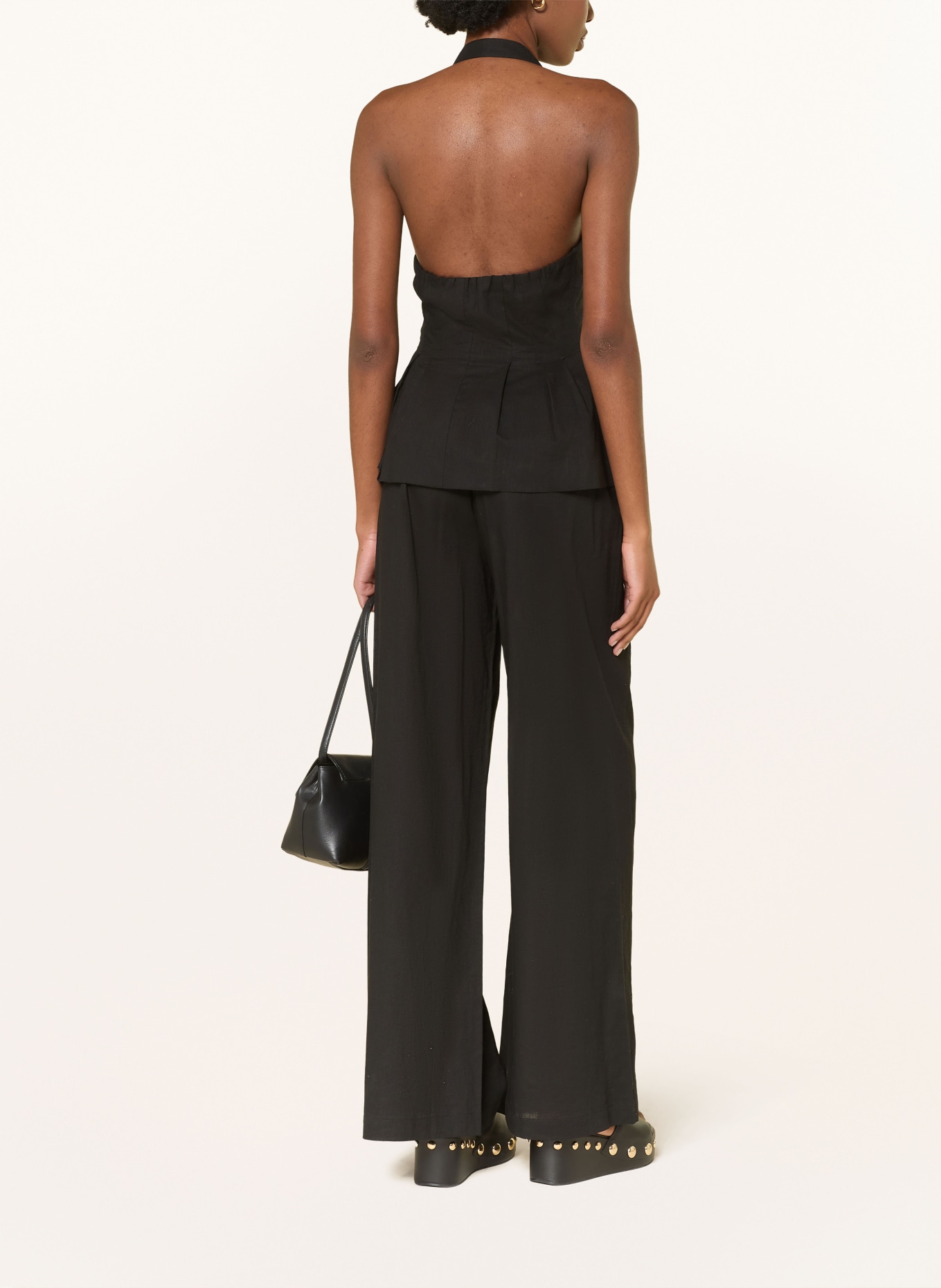 MRS & HUGS Blouse top with linen: BLACK
