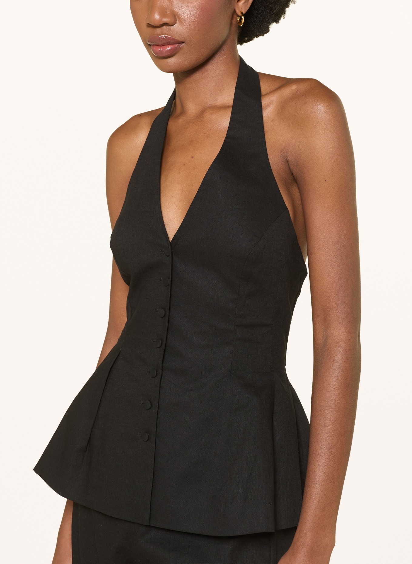 MRS & HUGS Blouse top with linen: BLACK