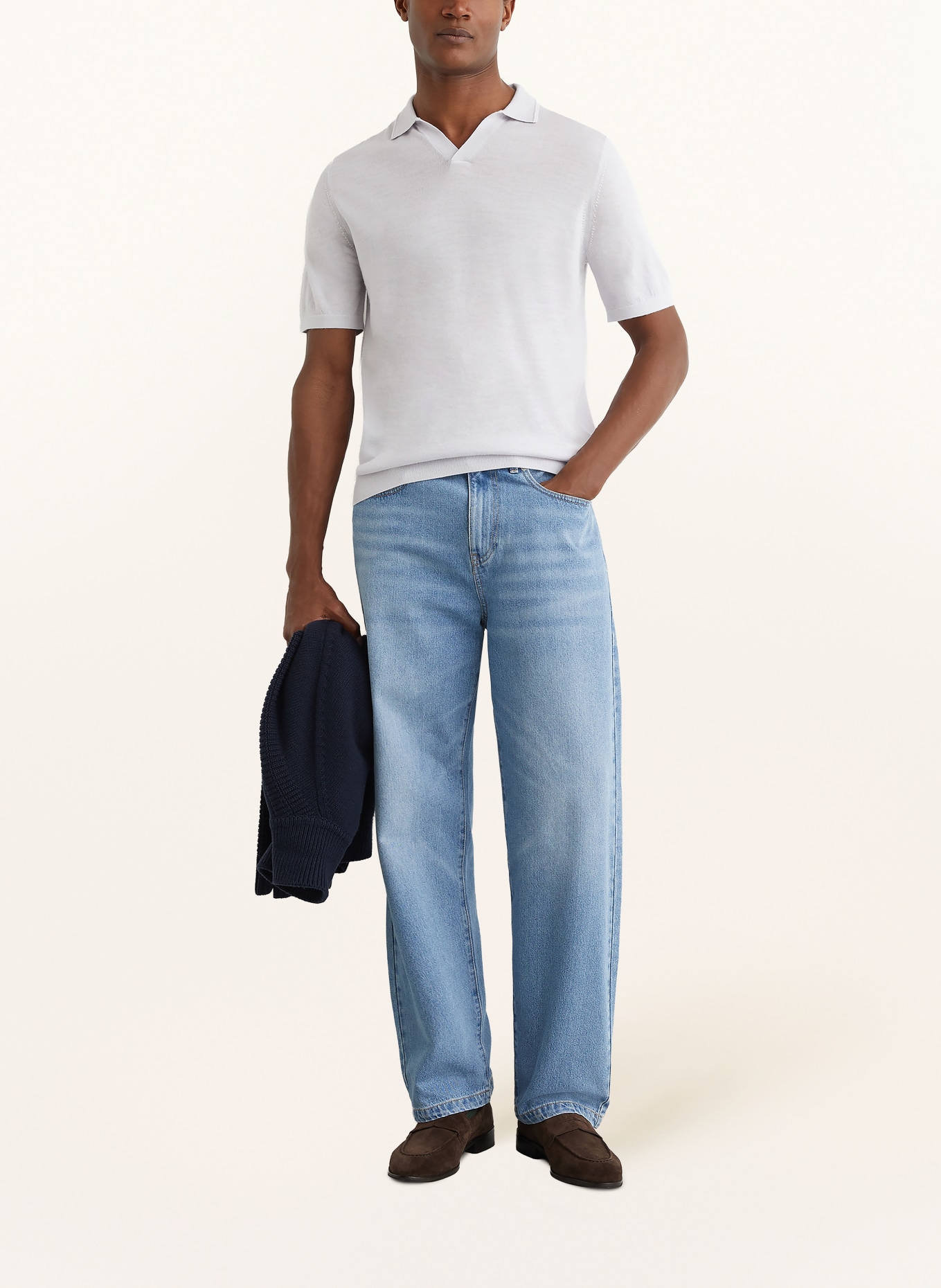 REISS Gebreid poloshirt DUCHIE van merinowol: LICHTBLAUW