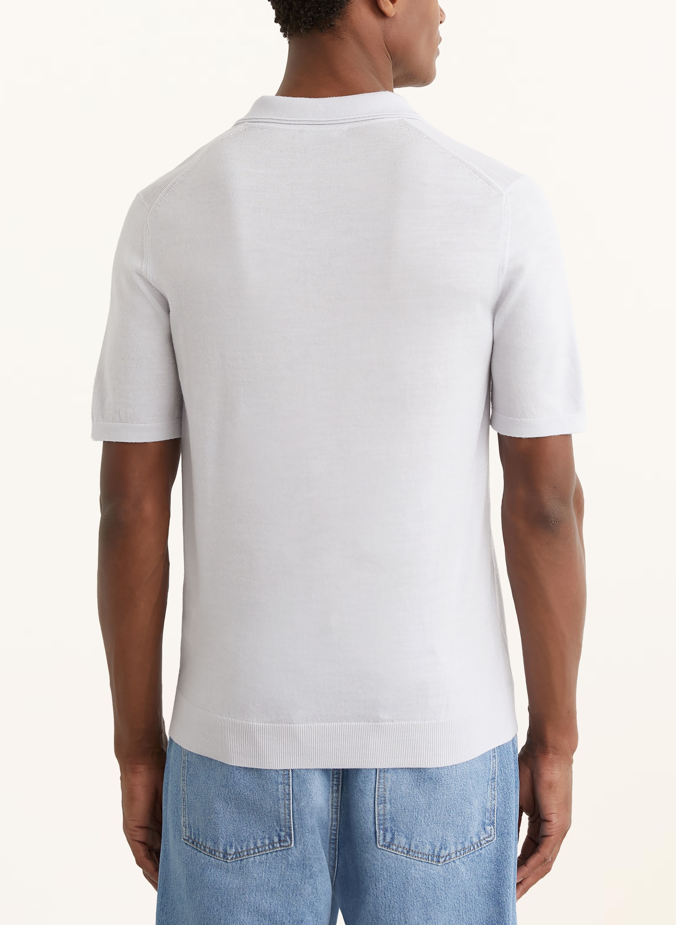 REISS Gebreid poloshirt DUCHIE van merinowol: LICHTBLAUW