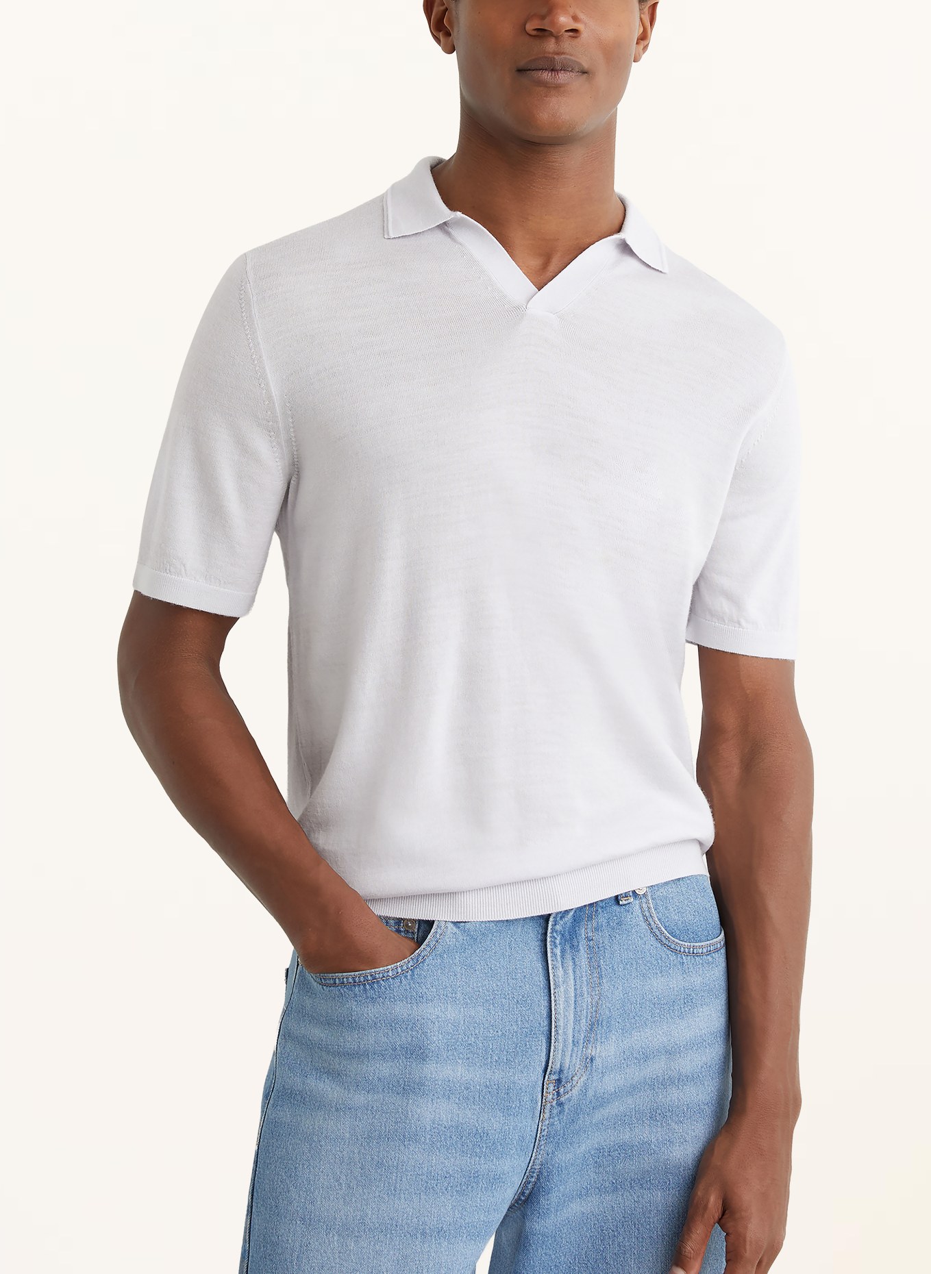 REISS Gebreid poloshirt DUCHIE van merinowol: LICHTBLAUW