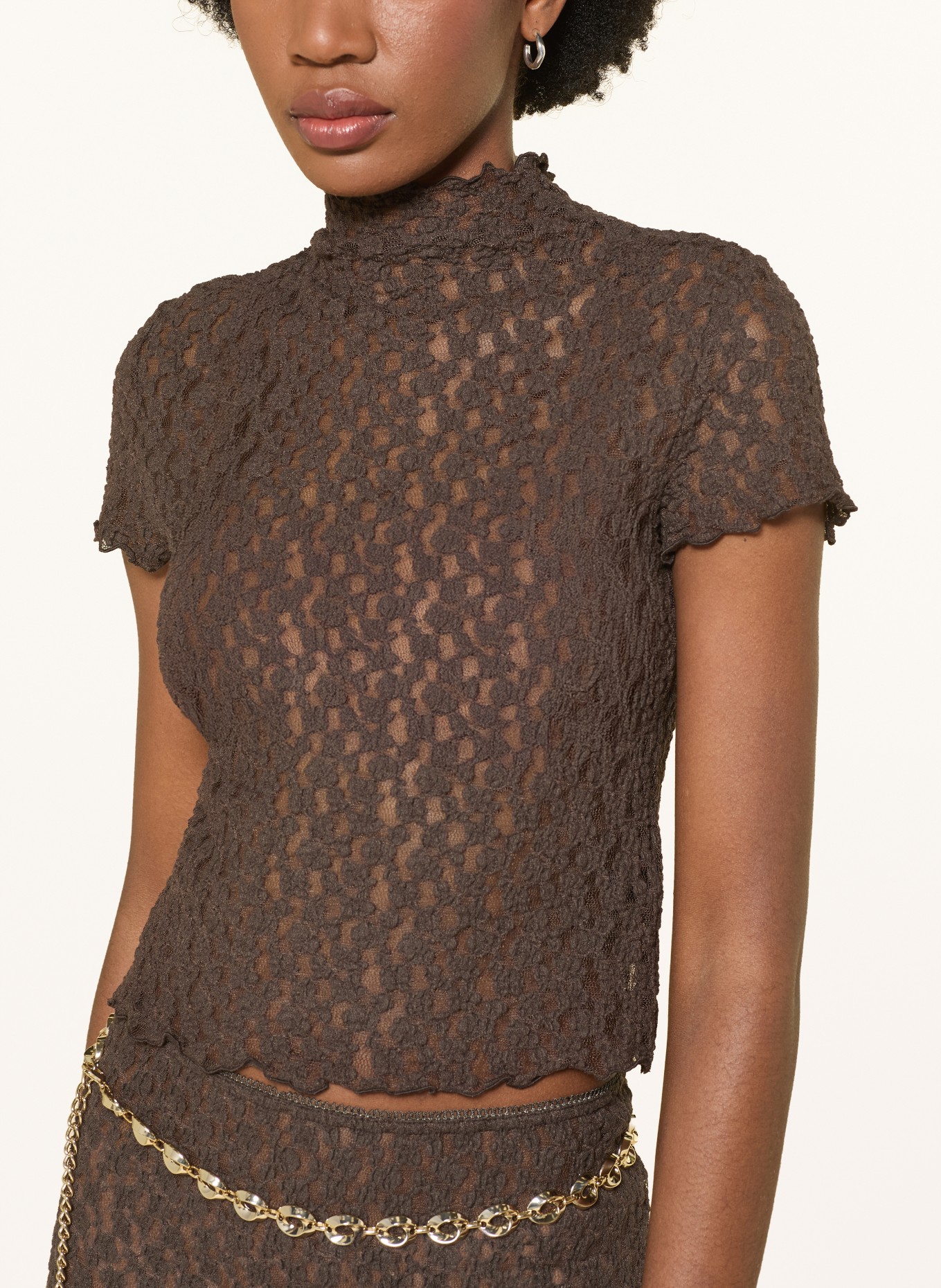 MRS & HUGS Bluzka z koronki: CIEMNOBRĄZOWY