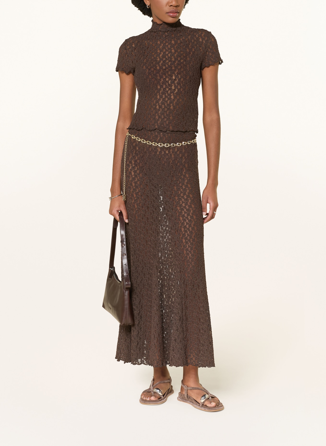 MRS & HUGS krajková sukně: TMAVĚ HNĚDÁ