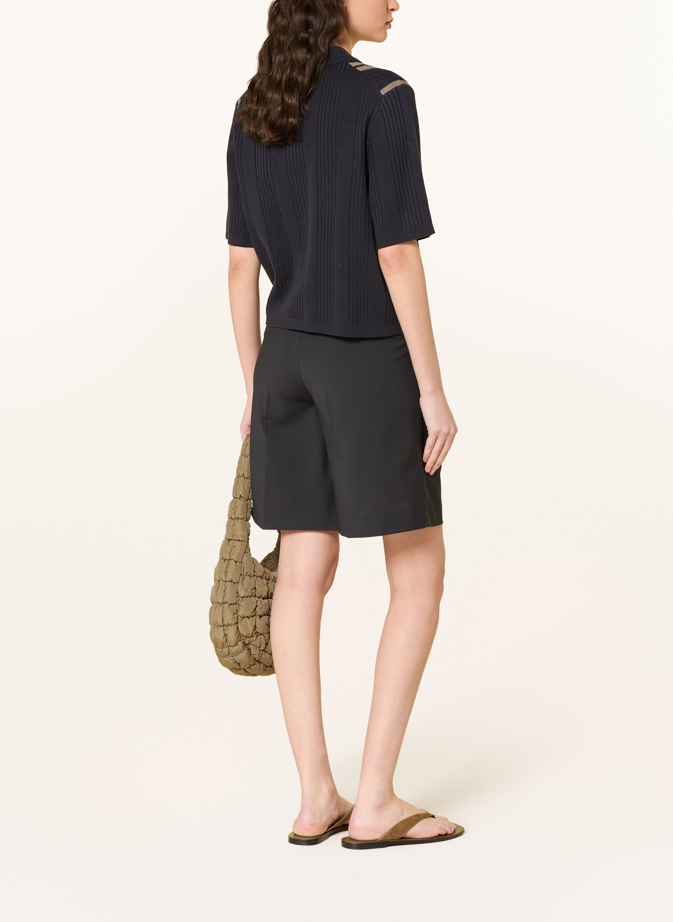 Marc O'Polo chemisier en tricot: BLEU FONCÉ / CHAMEAU