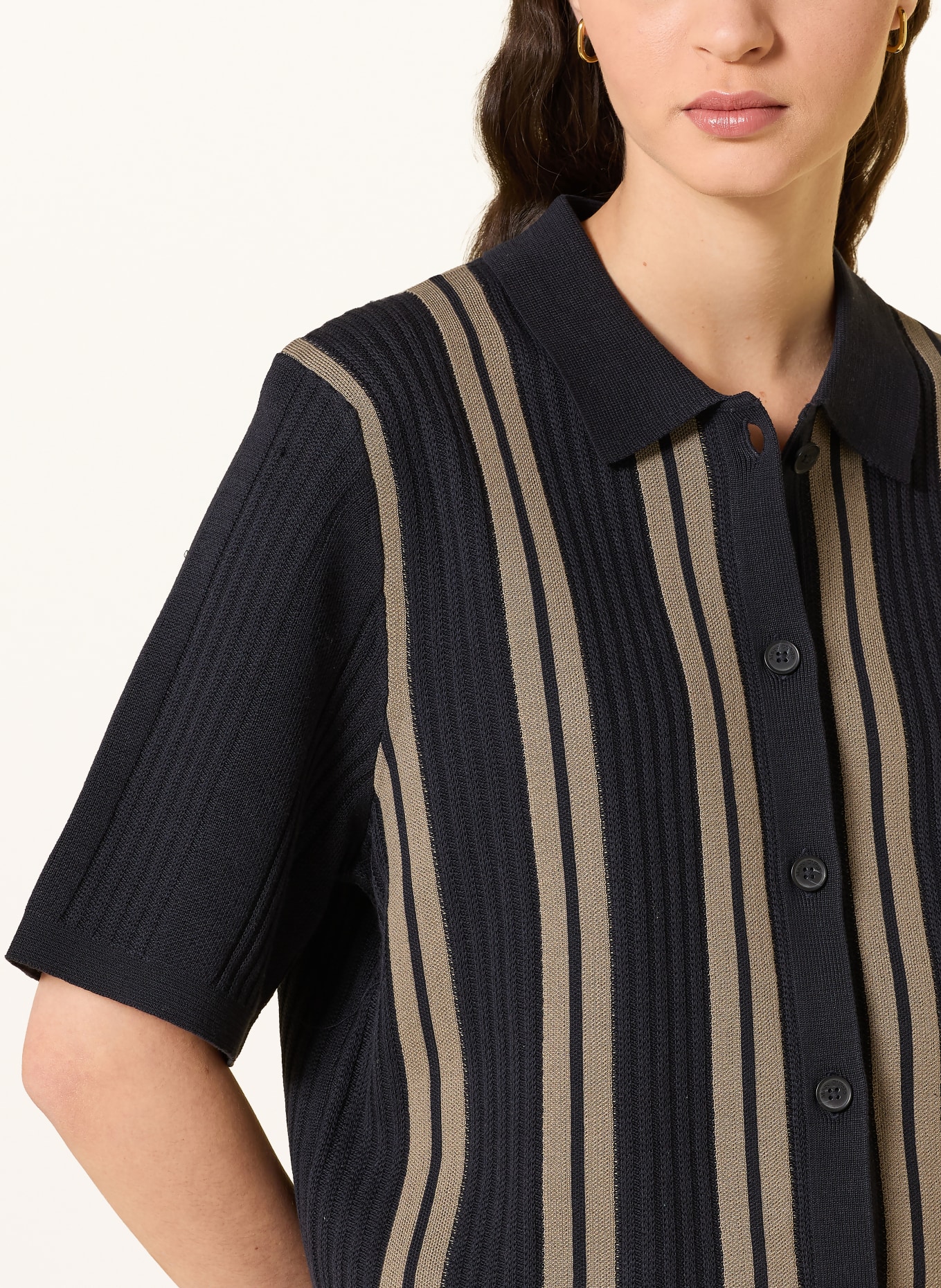 Marc O'Polo chemisier en tricot: BLEU FONCÉ / CHAMEAU