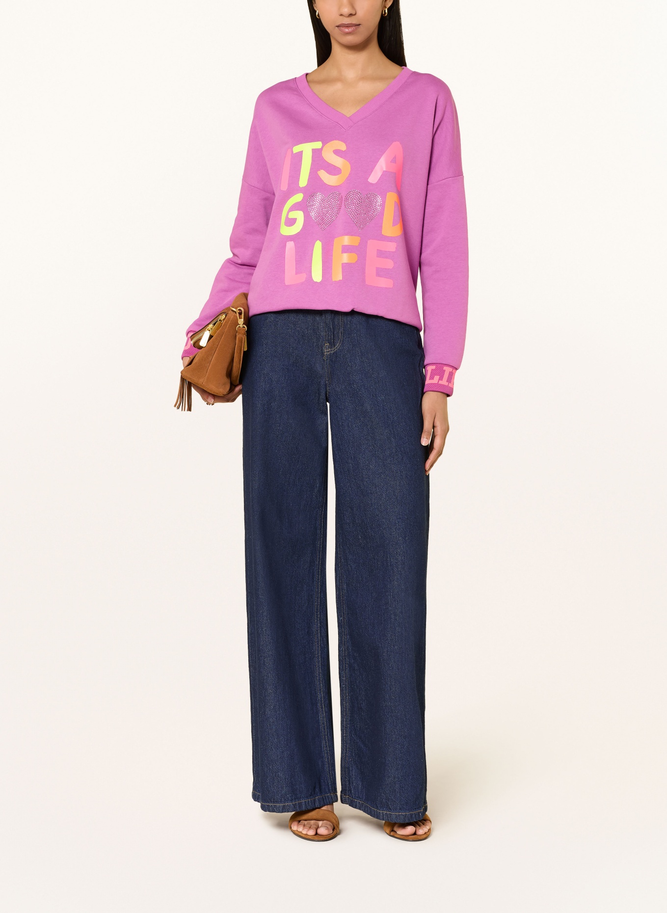 miss goodlife Sweatshirt met strass-steentjes: FUCHSIA / NEONROZE / NEONGEEL