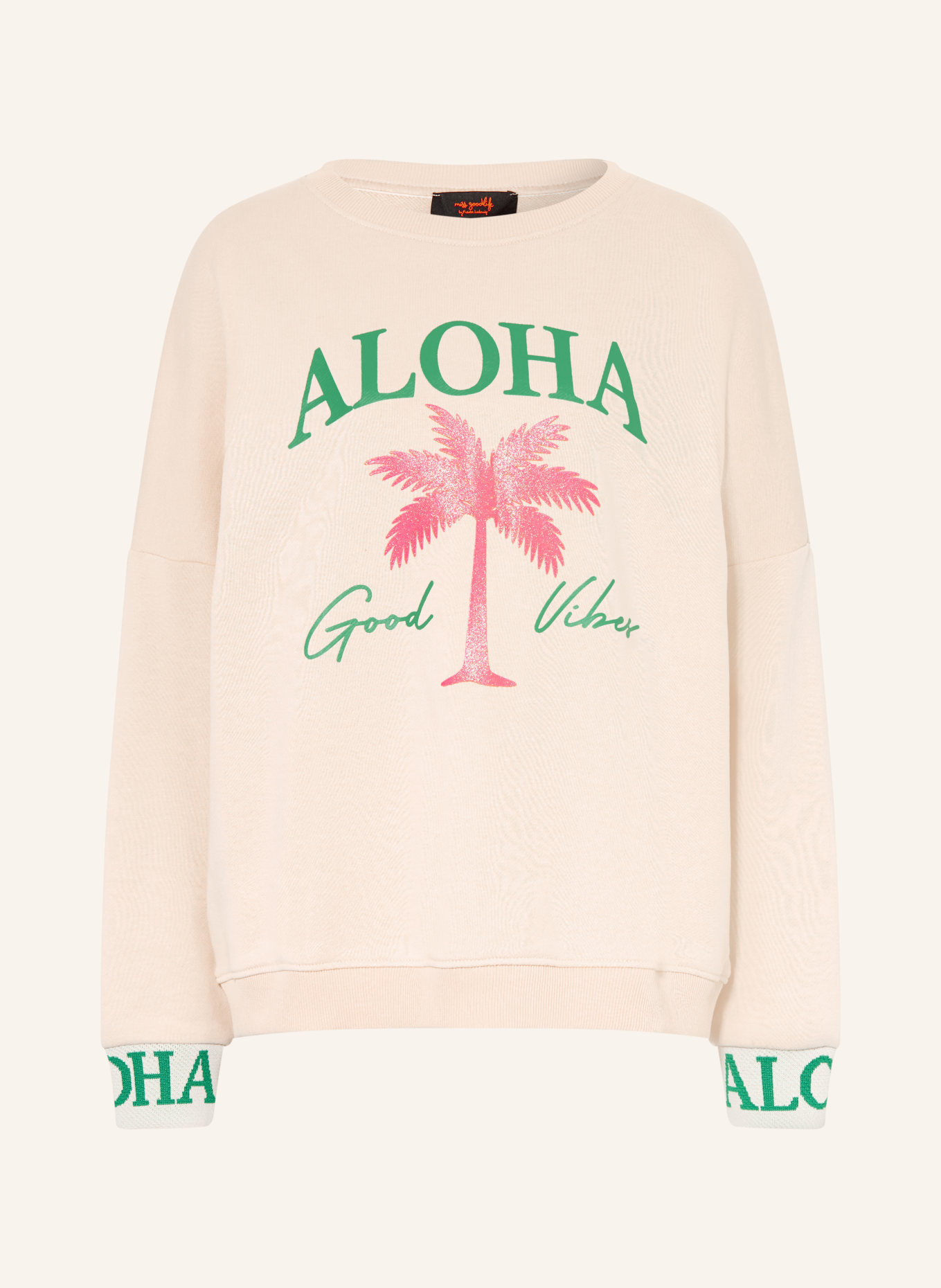 miss goodlife Sweatshirt: BEIGE / NEONROZE / GROEN
