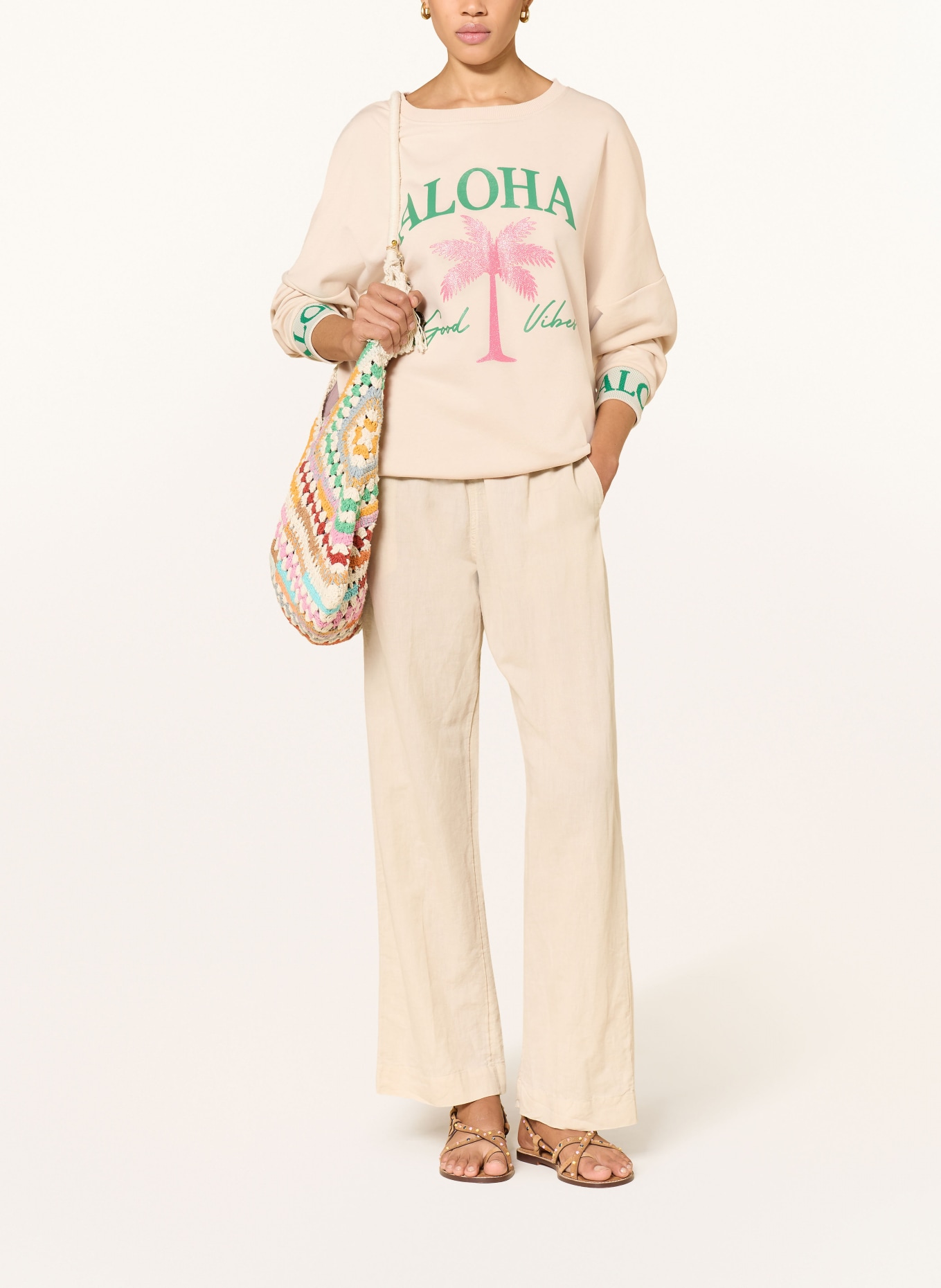 miss goodlife Sweatshirt: BEIGE / NEONROZE / GROEN