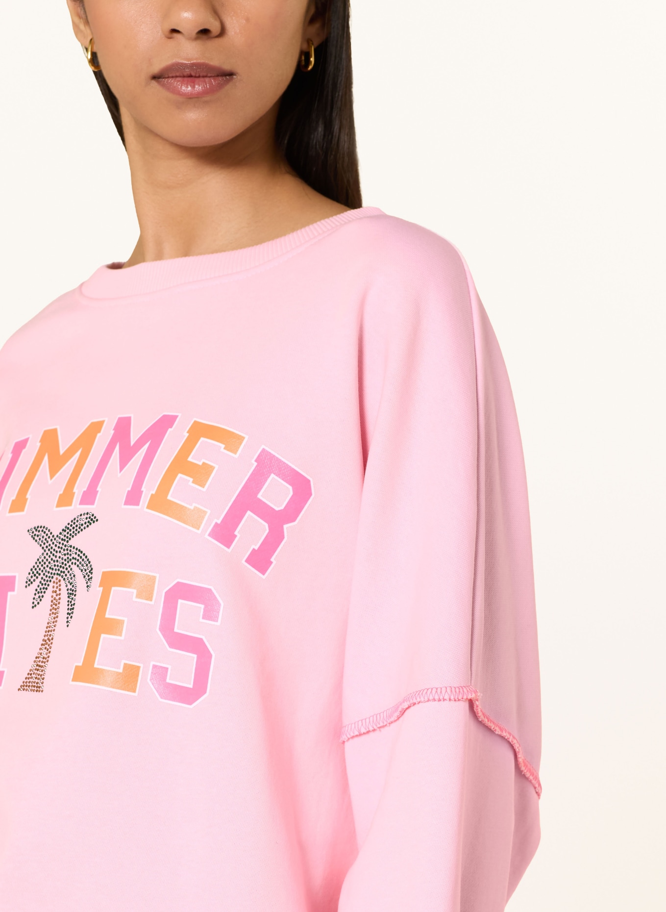 miss goodlife Oversized-Sweatshirt mit Schmucksteinen: ROSA / NEONPINK / NEONORANGE