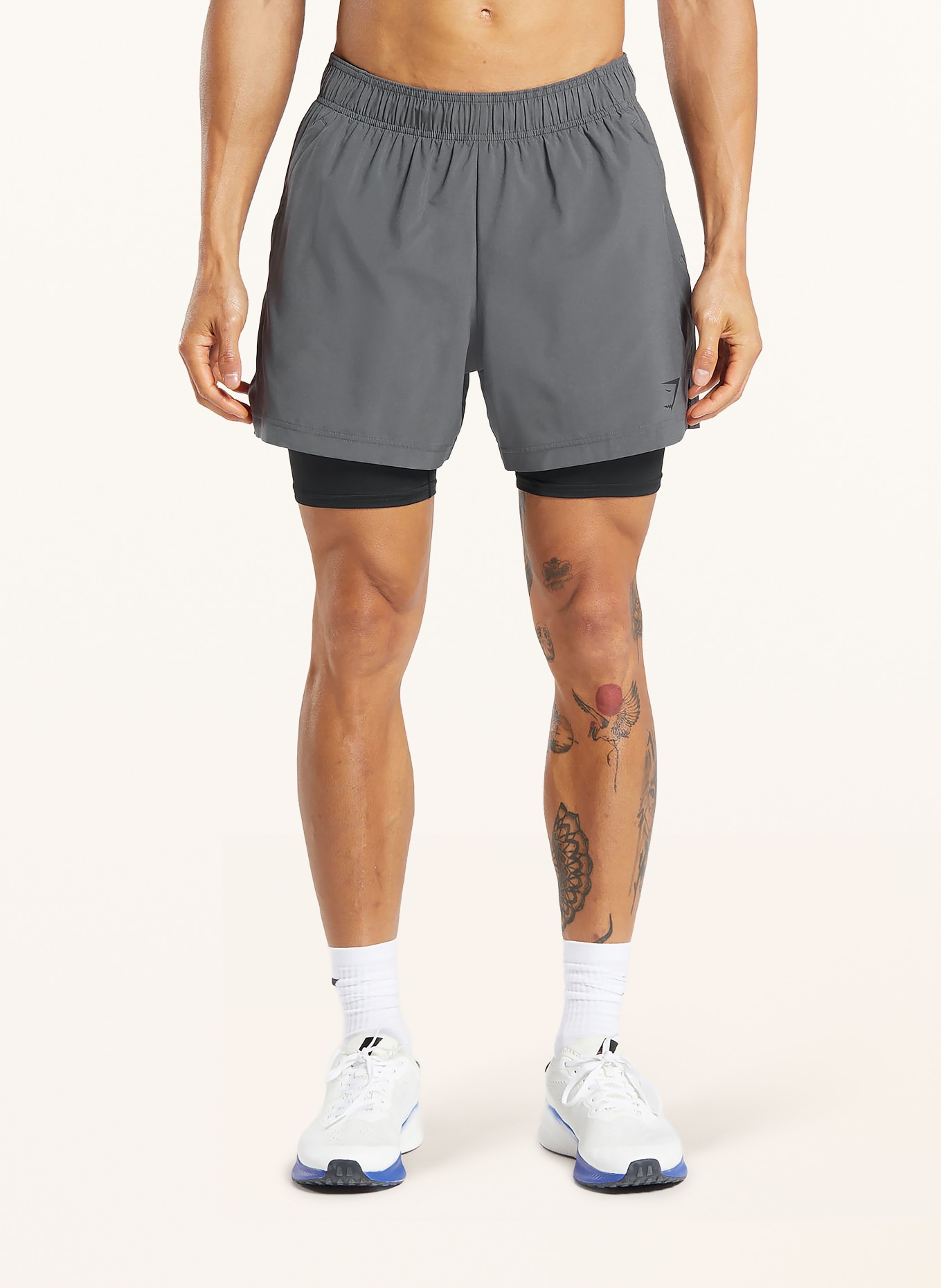 GYMSHARK 2-in-1-Trainingsshorts SPORT: DUNKELGRAU