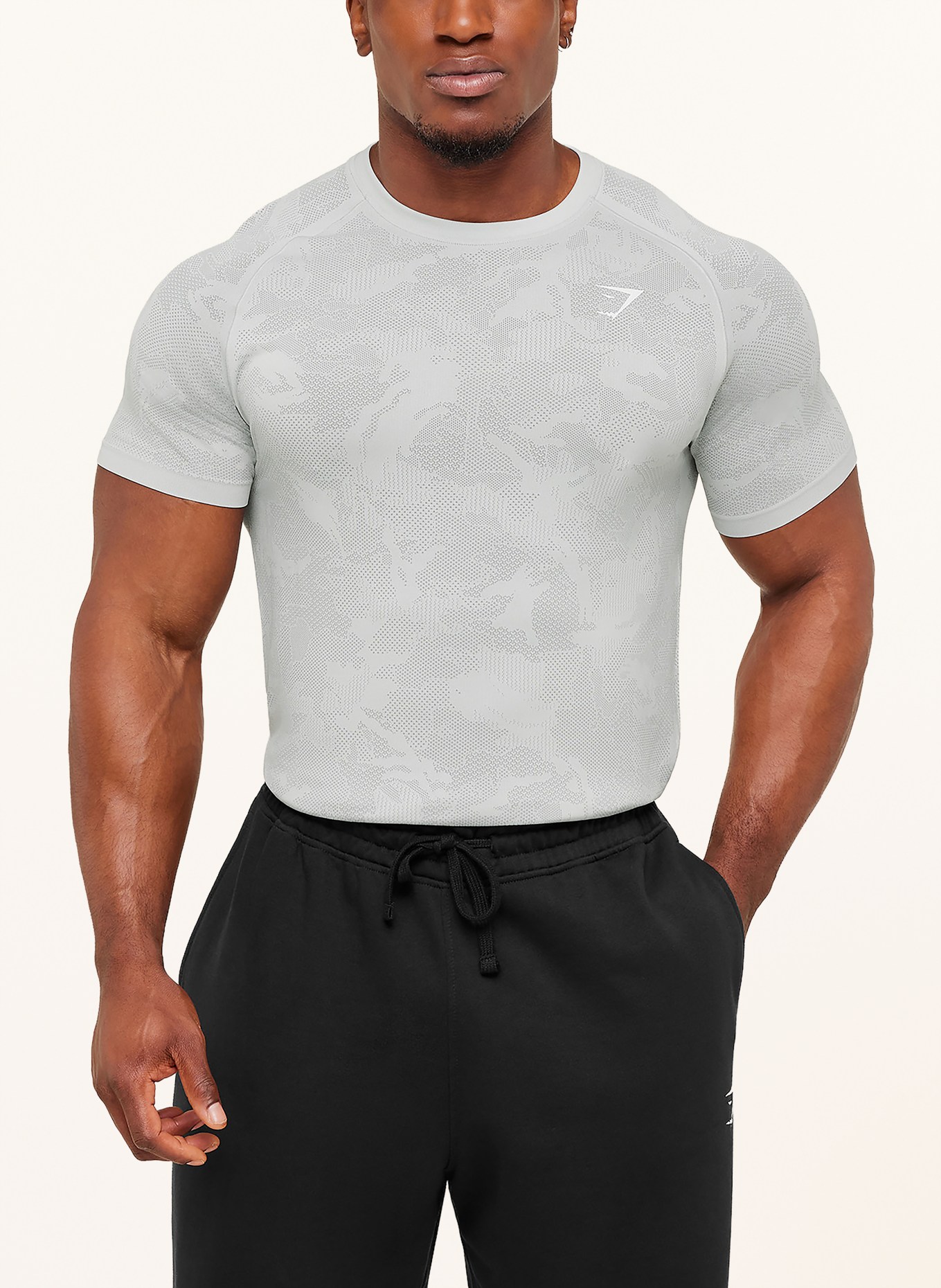 GYMSHARK T-Shirt GEO SEAMLESS: HELLGRAU / GRAU