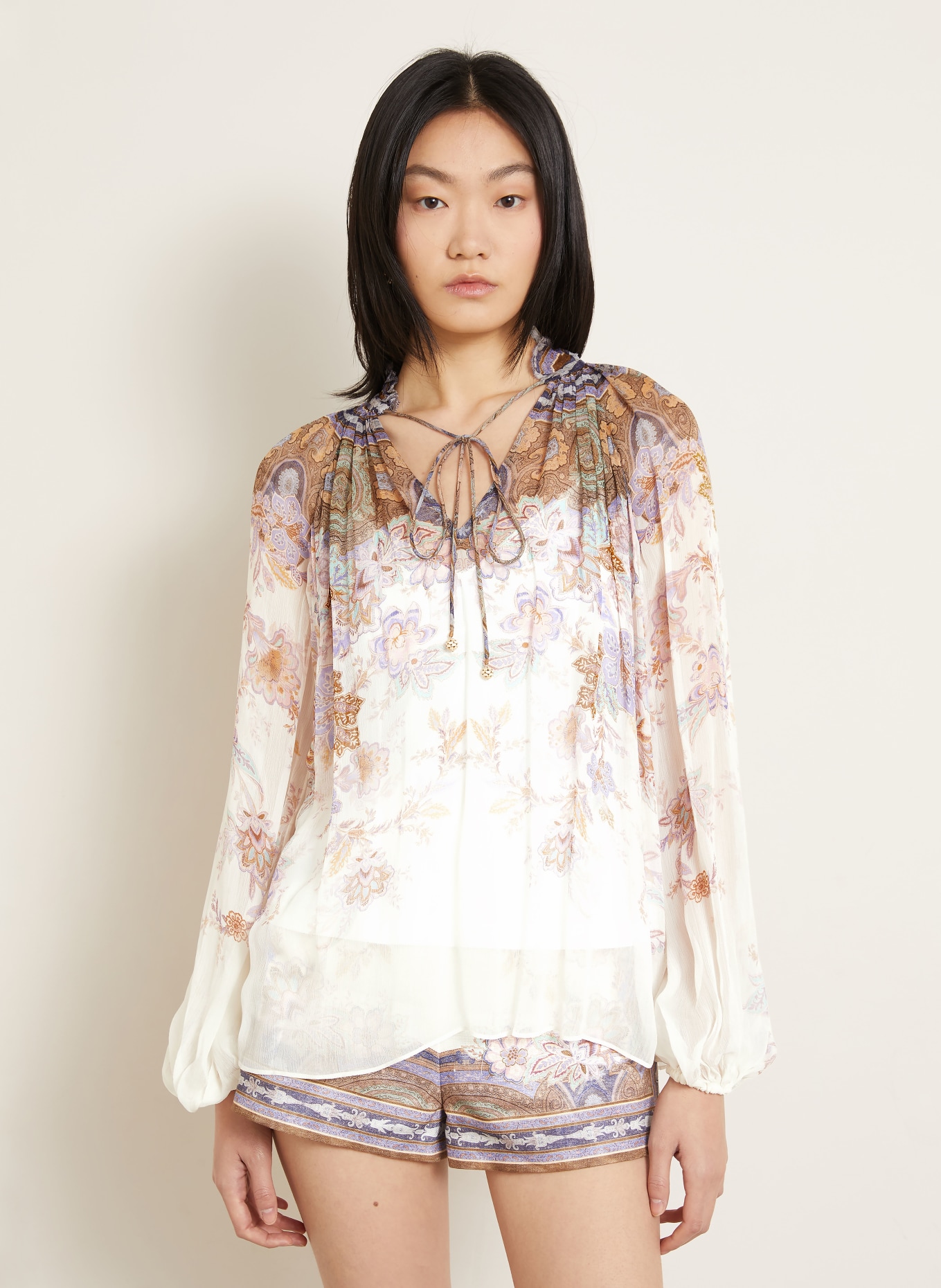 ZIMMERMANN Blusenshirt LUNA: CREME / ROSÉ / LILA
