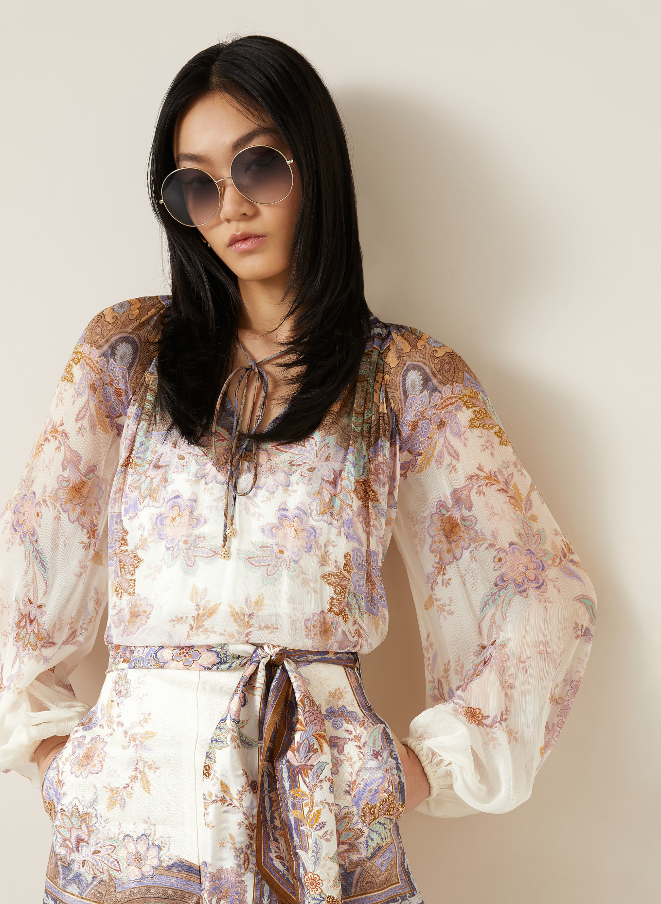 ZIMMERMANN Blusenshirt LUNA: CREME / ROSÉ / LILA