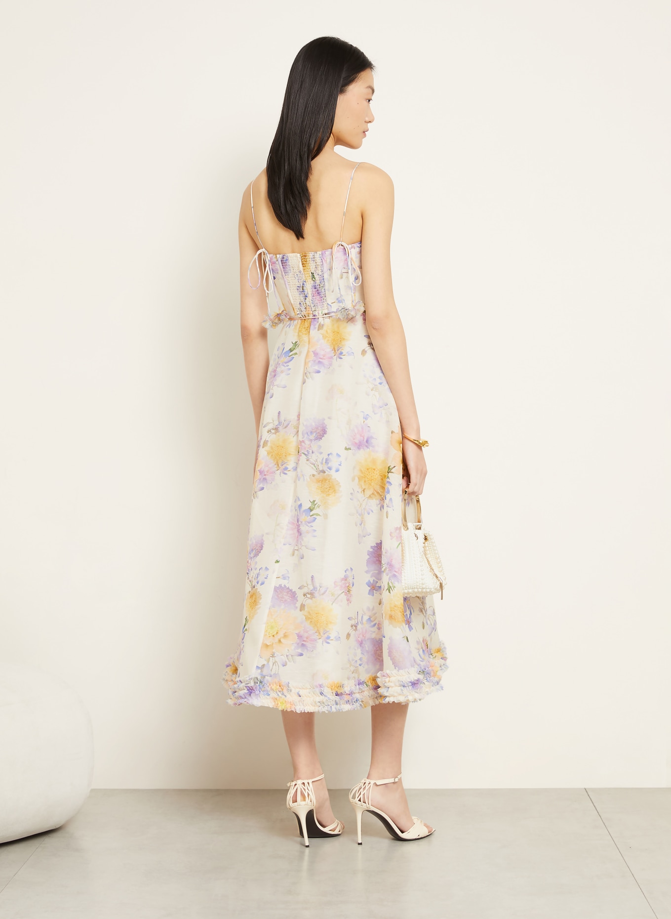 ZIMMERMANN Robe de cocktail LUNA en lin et soie: CRÈME / LILAS CLAIR / JAUNE