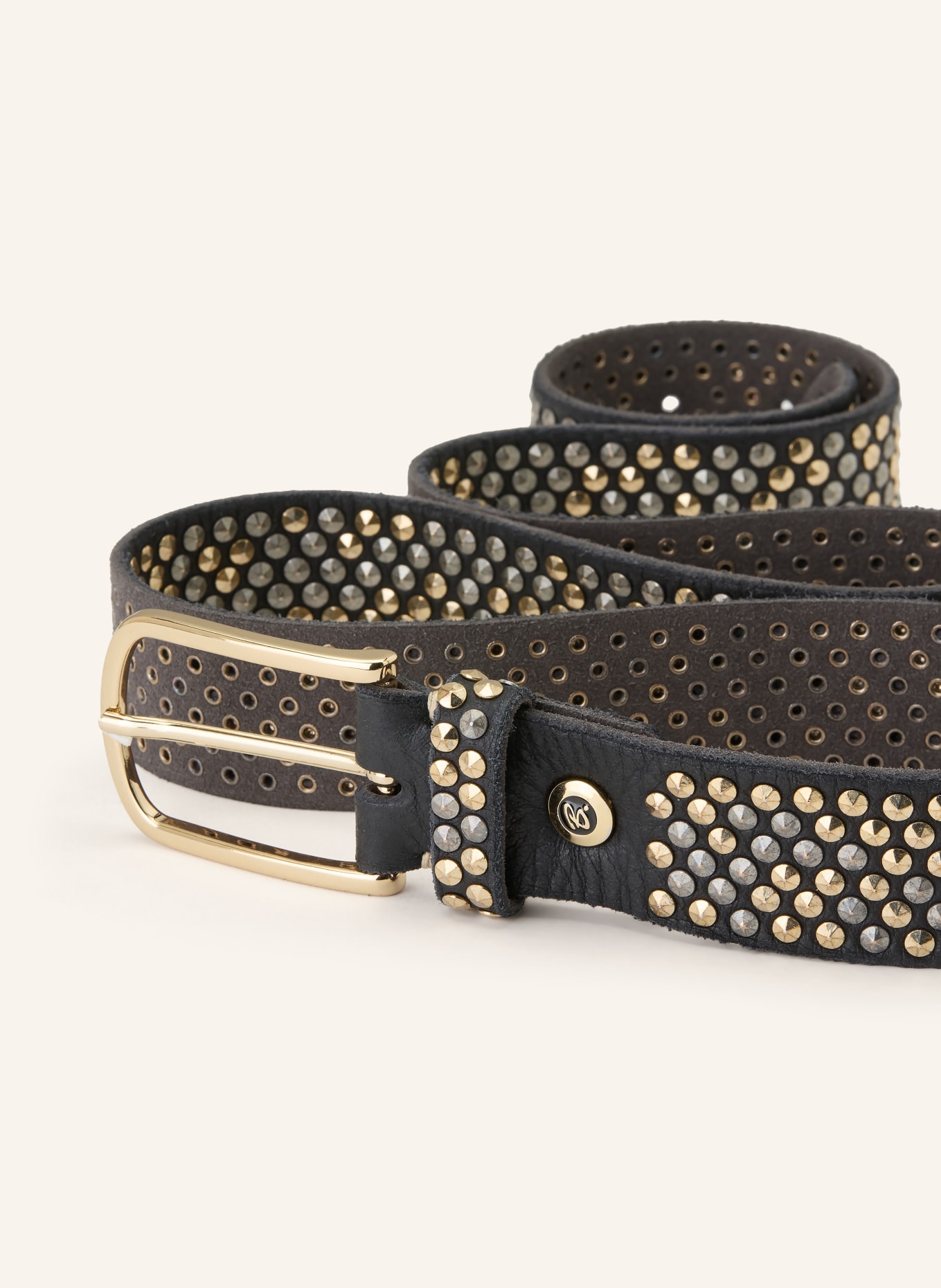 b.belt Ledergürtel ZOE mit Nieten: DUNKELGRAU / SILBER / GOLD