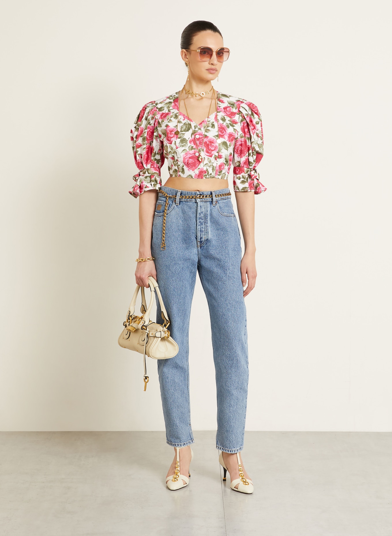 Chloé Korte blouse: WIT / ROZE / GROEN