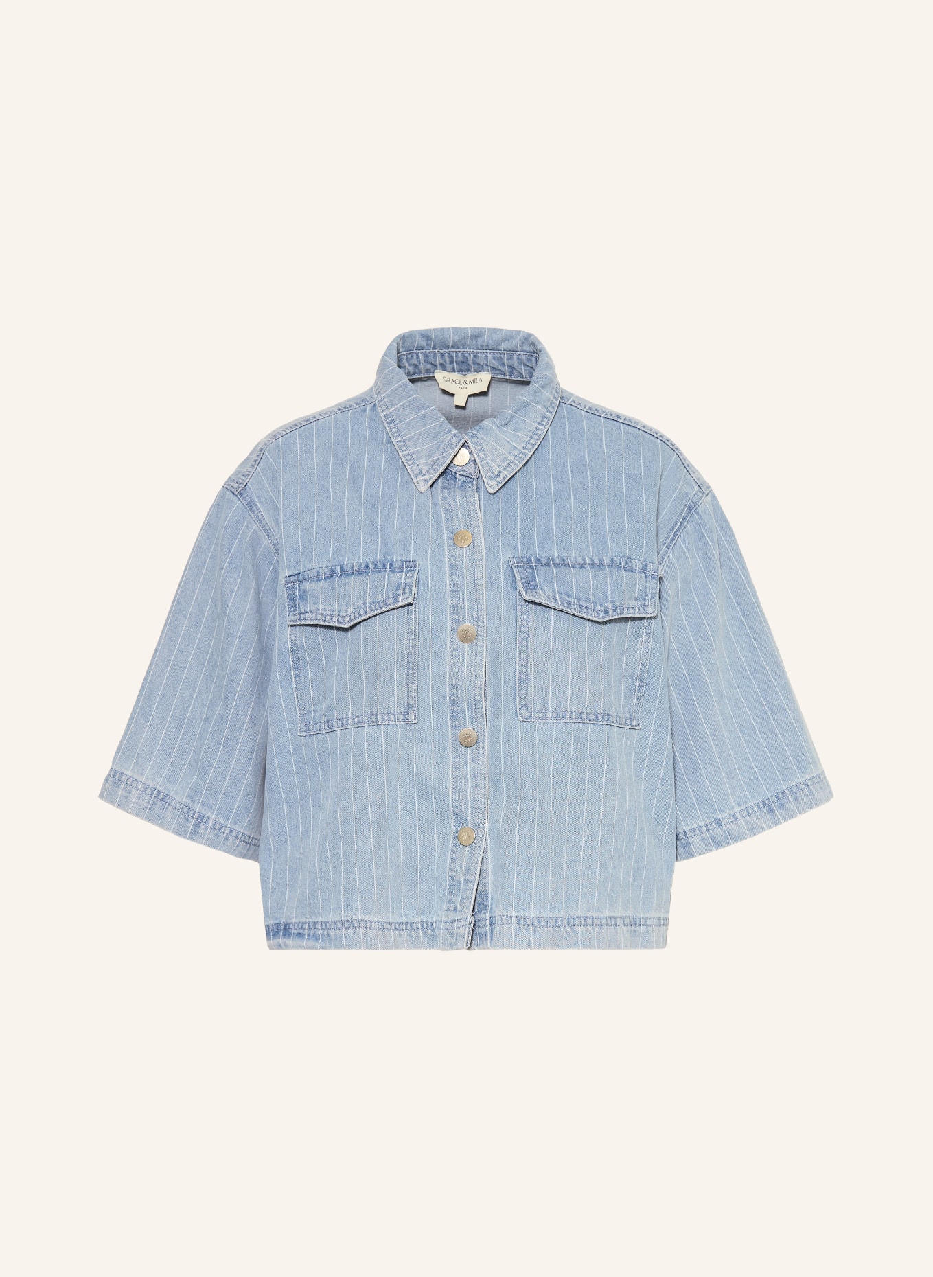 GRACE & MILA Chemisier en jean VITA: BLEU CLAIR / BLANC