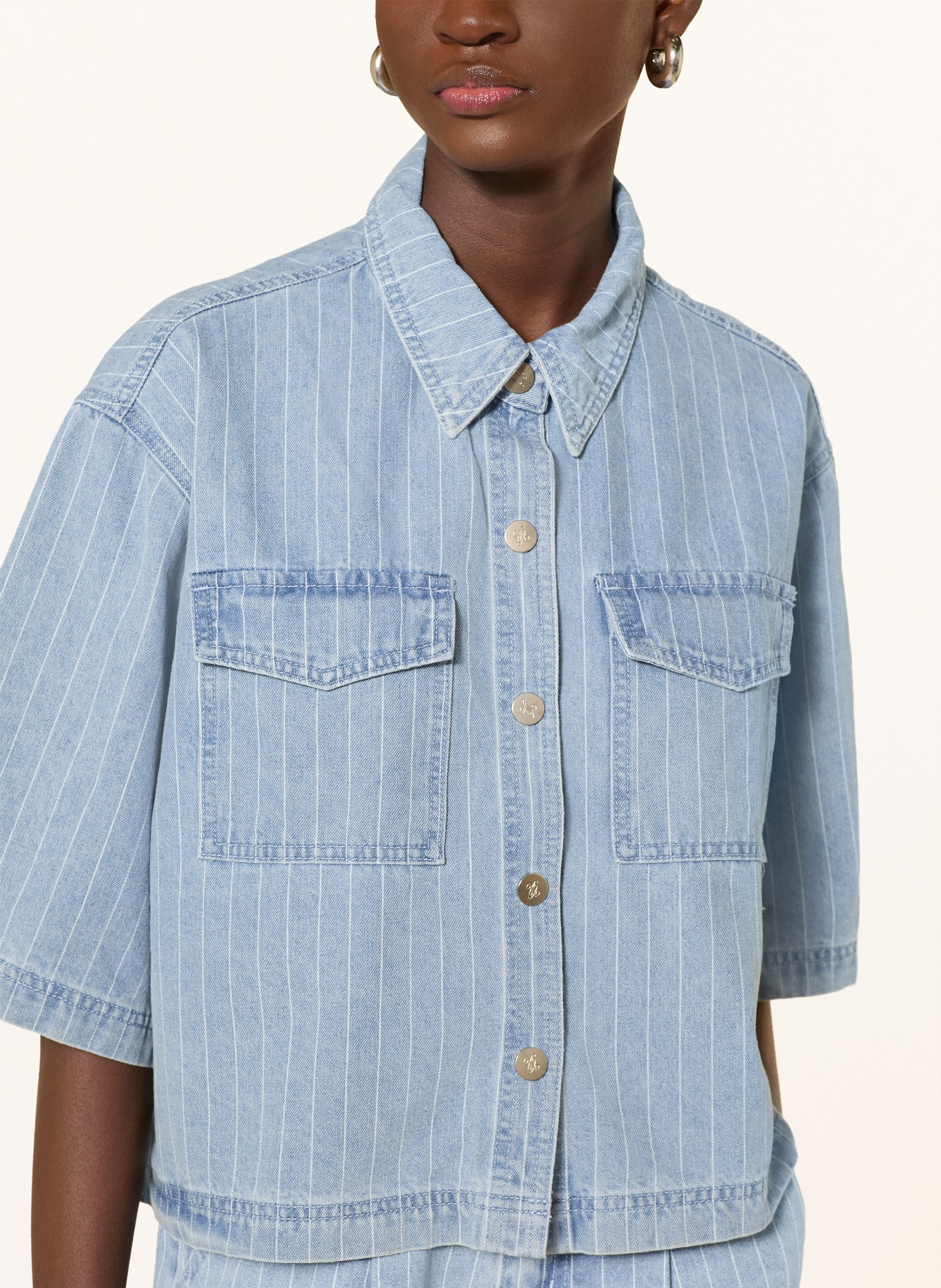 GRACE & MILA Chemisier en jean VITA: BLEU CLAIR / BLANC