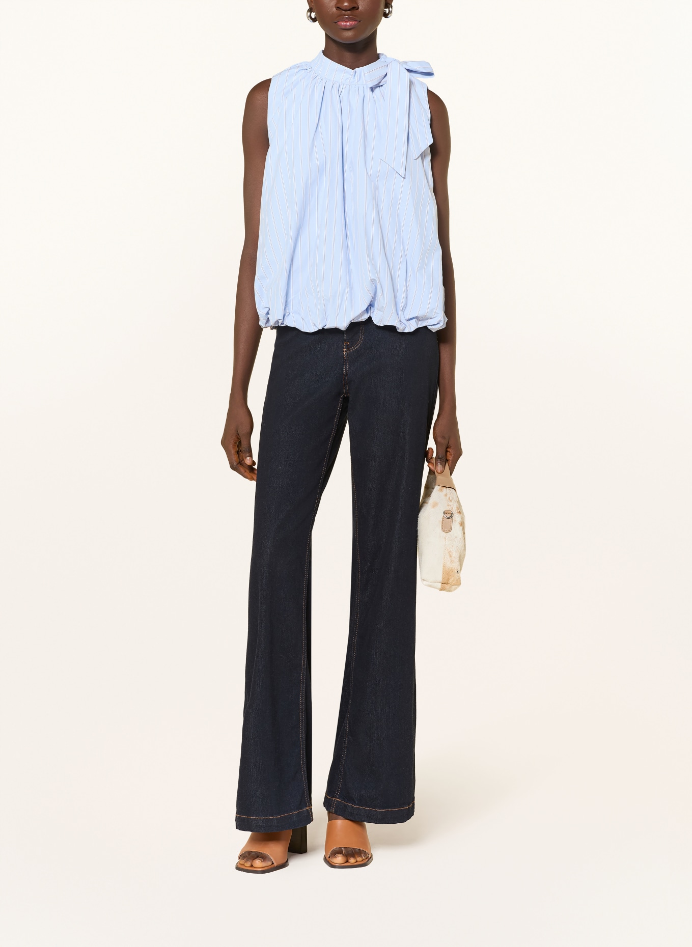 GRACE & MILA Chemisier à col lavallière VANYA: BLEU CLAIR / BLANC