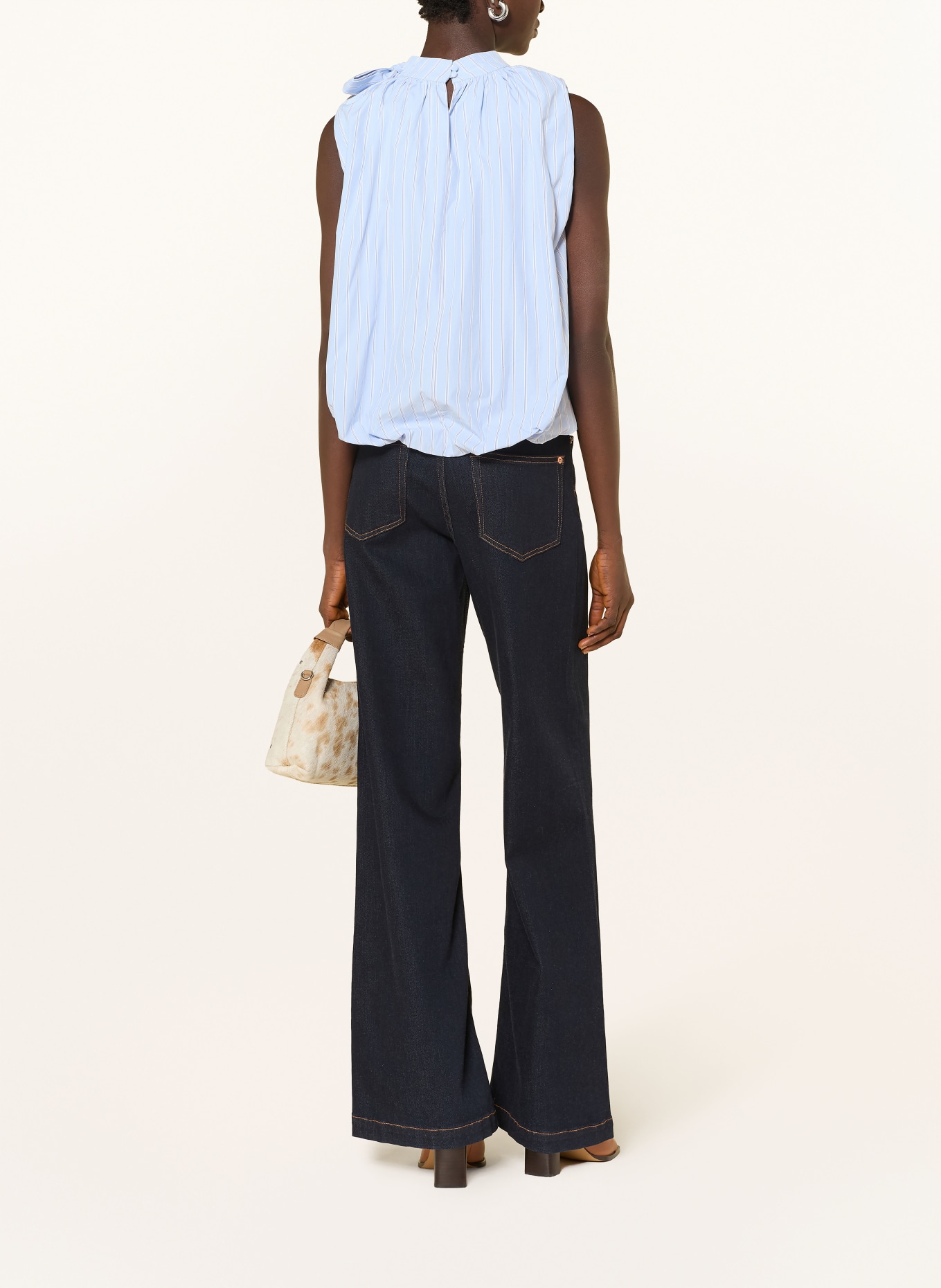 GRACE & MILA Chemisier à col lavallière VANYA: BLEU CLAIR / BLANC