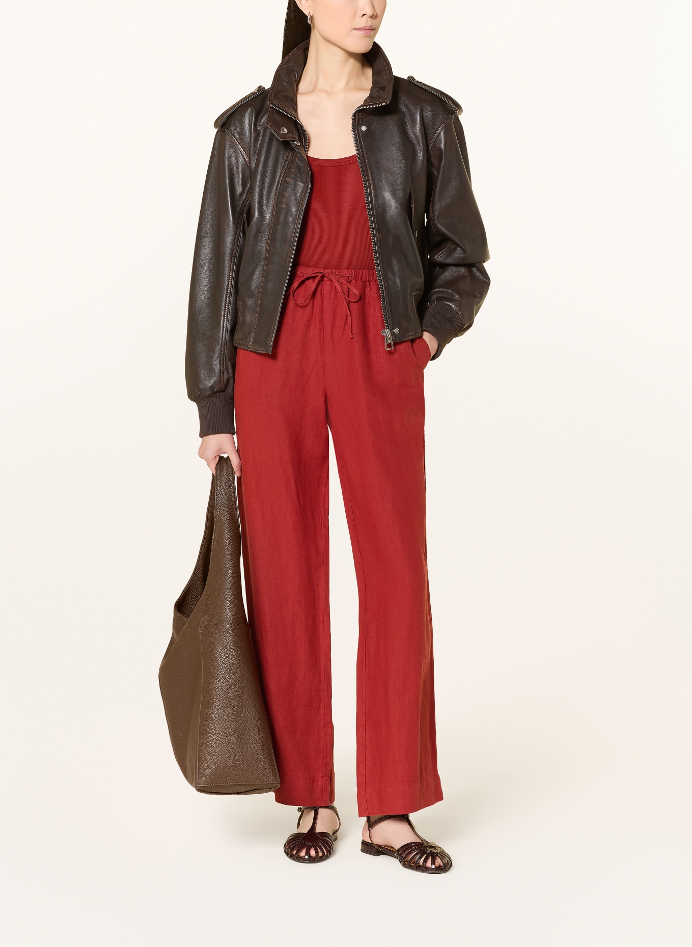 Marc O'Polo linen pants: DARK RED