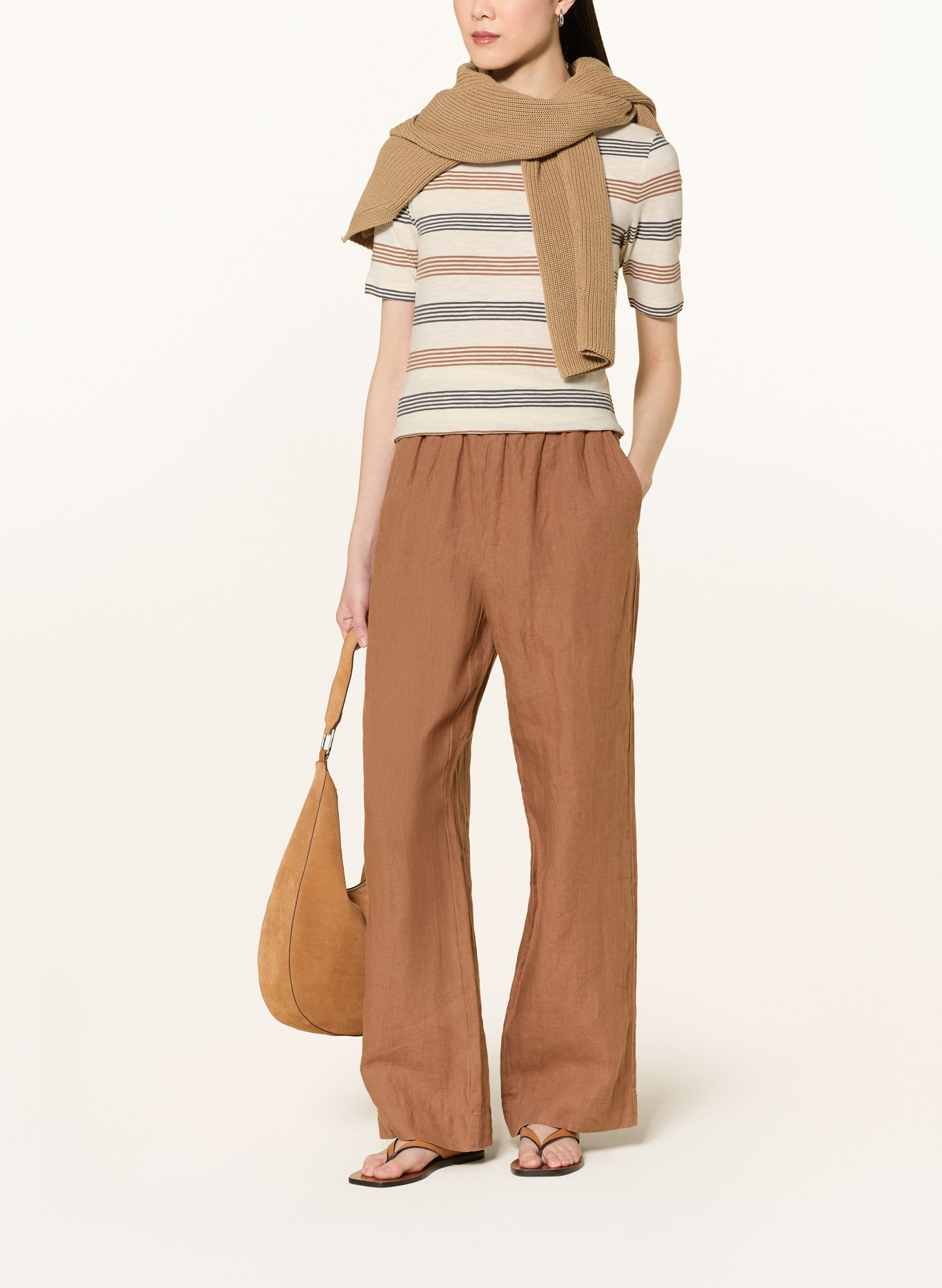 Marc O'Polo T-shirt: CRÈME / MARRON / GRIS FONCÉ