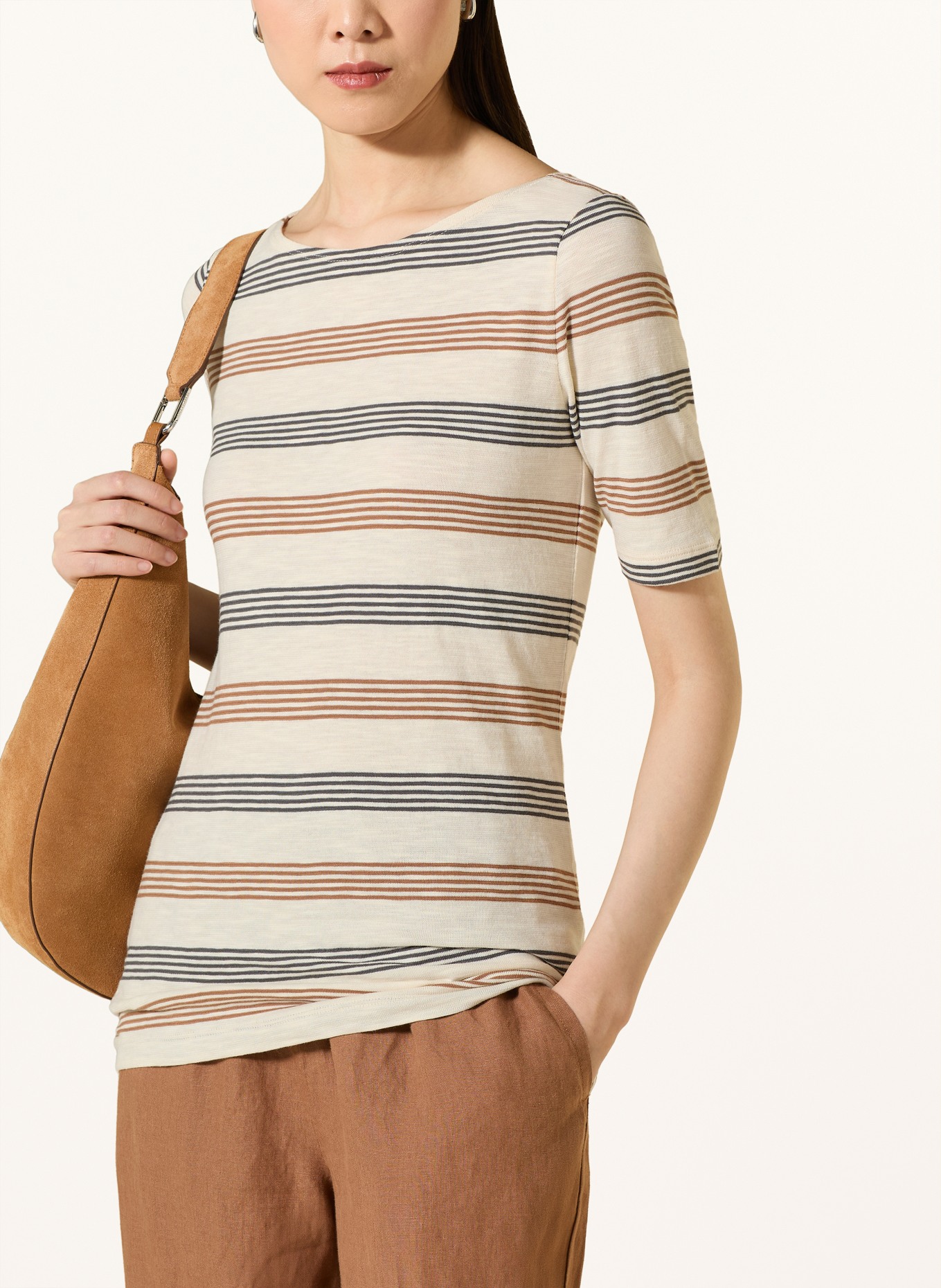 Marc O'Polo T-shirt: CRÈME / MARRON / GRIS FONCÉ