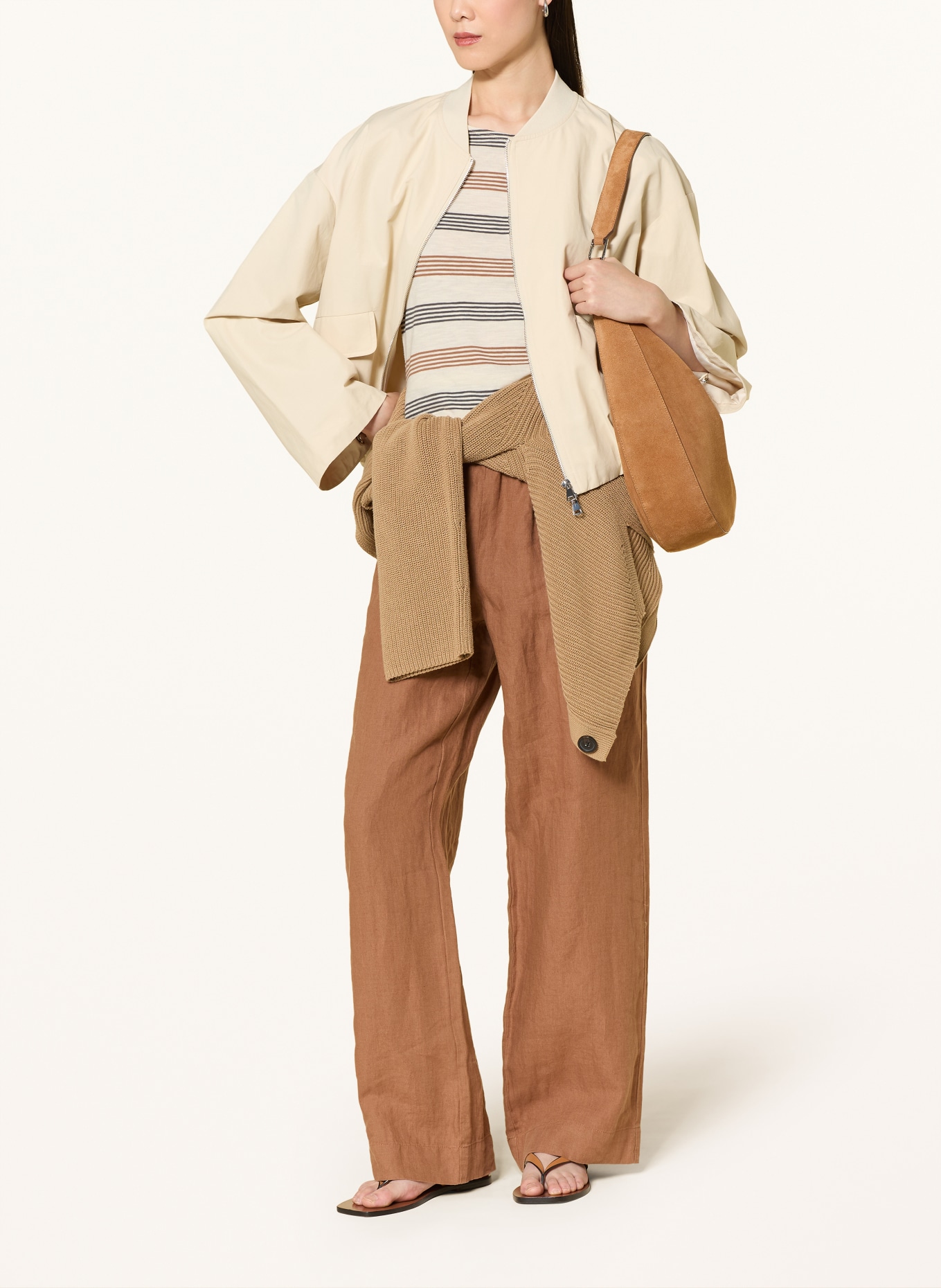 Marc O'Polo T-shirt: CRÈME / MARRON / GRIS FONCÉ