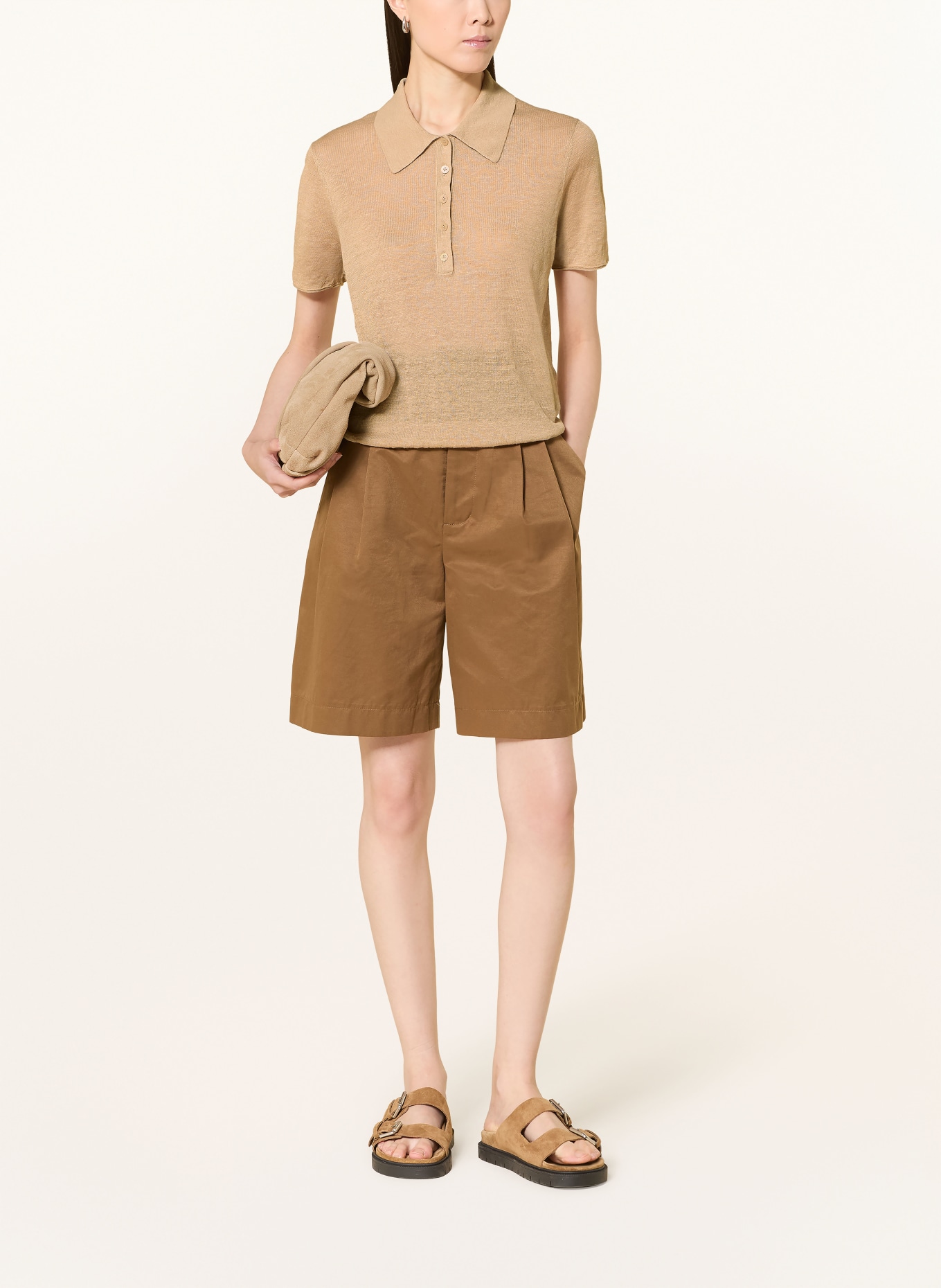 Marc O'Polo Knitted linen polo shirt: CAMEL