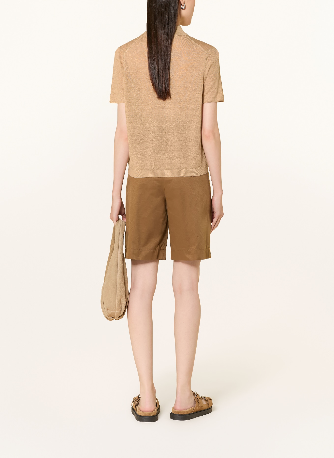 Marc O'Polo Knitted linen polo shirt: CAMEL