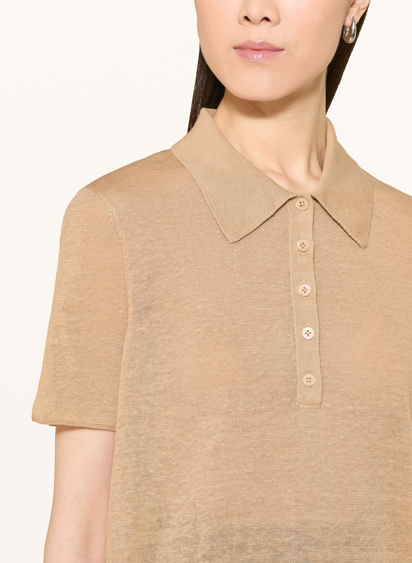 Marc O'Polo Knitted linen polo shirt: CAMEL