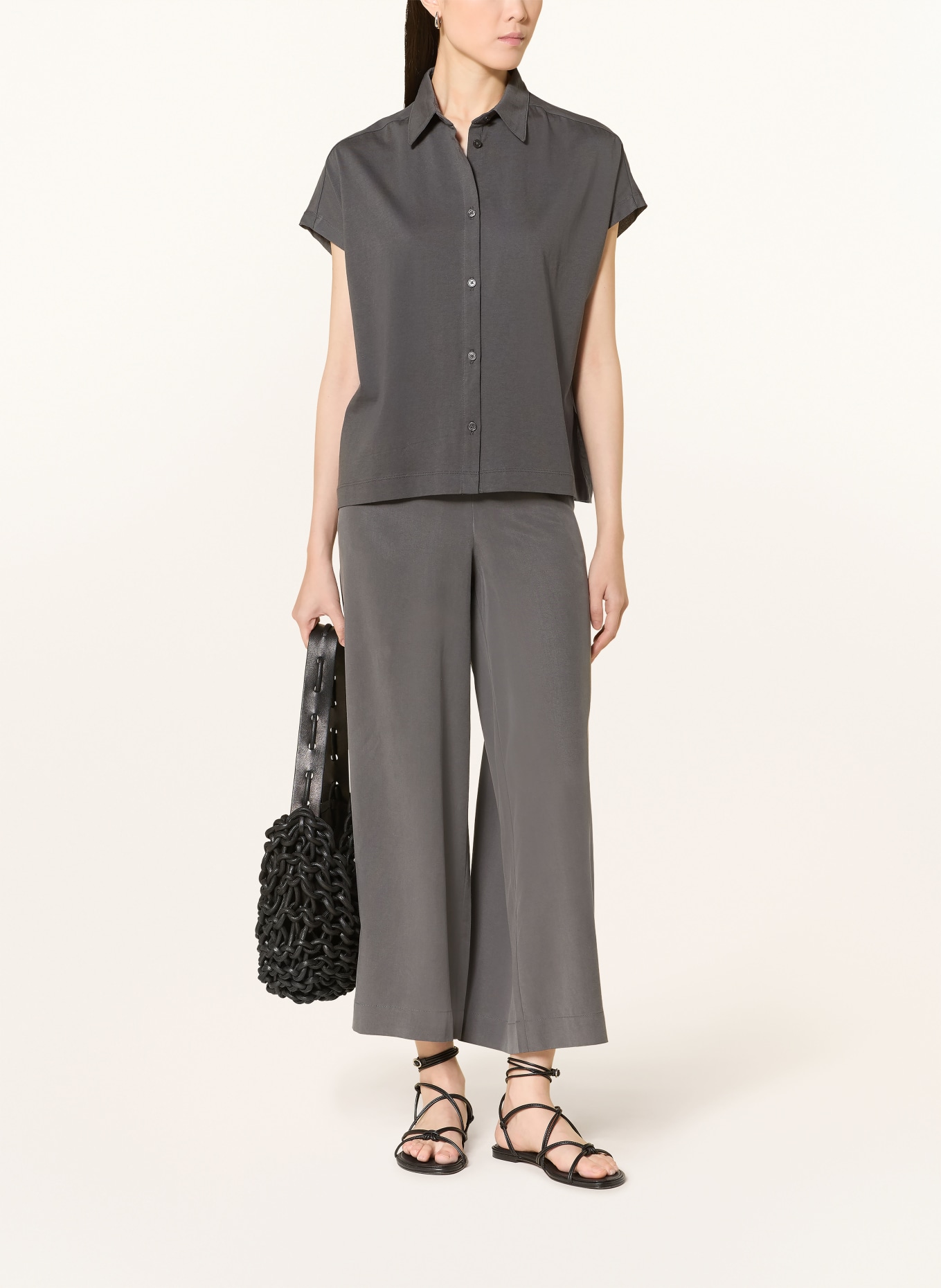 Marc O'Polo Bluzka koszulowa z mieszanki materiałów: CZIEMNOSZARY